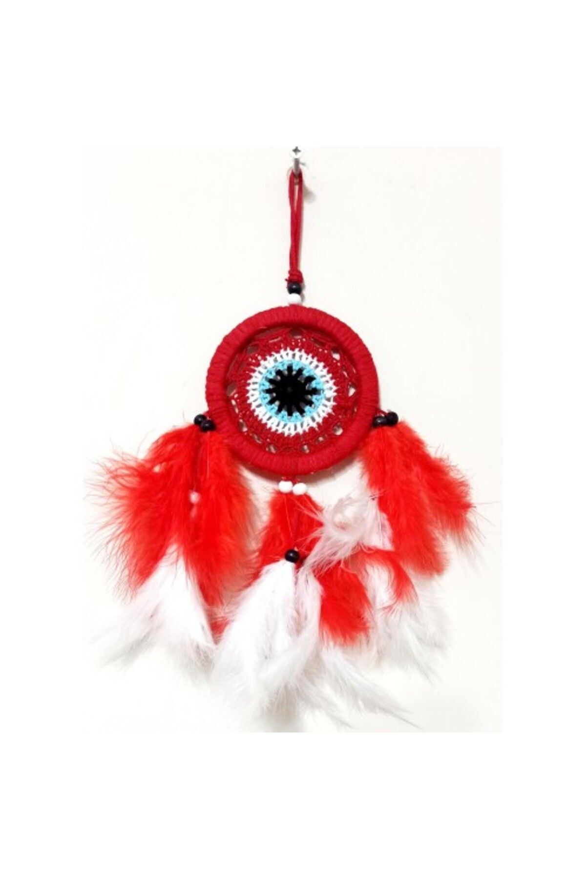 Shop58 Kırmızı Ve Beyaz Kuş Tüylü Dream Catcher El Yapımı Mini Duvar Süsü