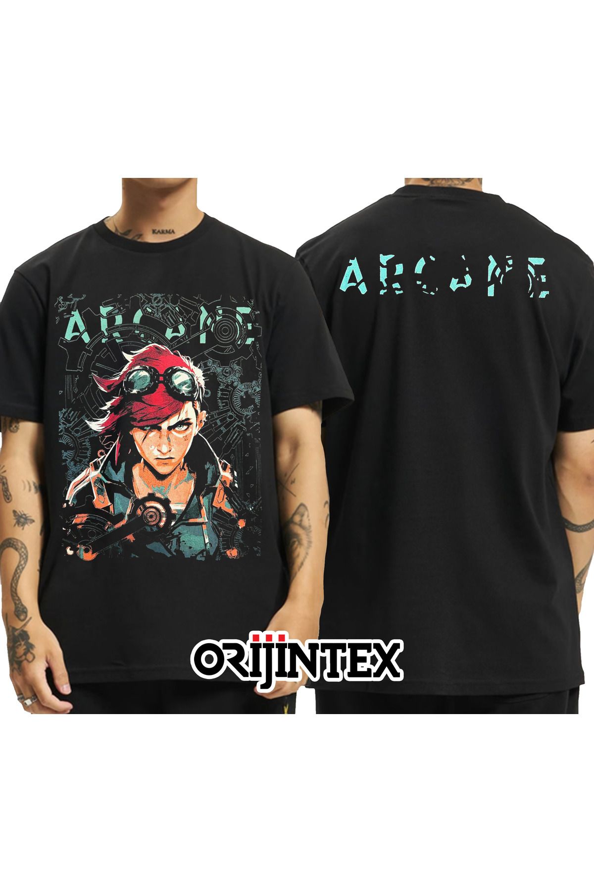 orijintex League of Legends Arcane Vi Ön Arka Baskılı Unisex Siyah Tshirt