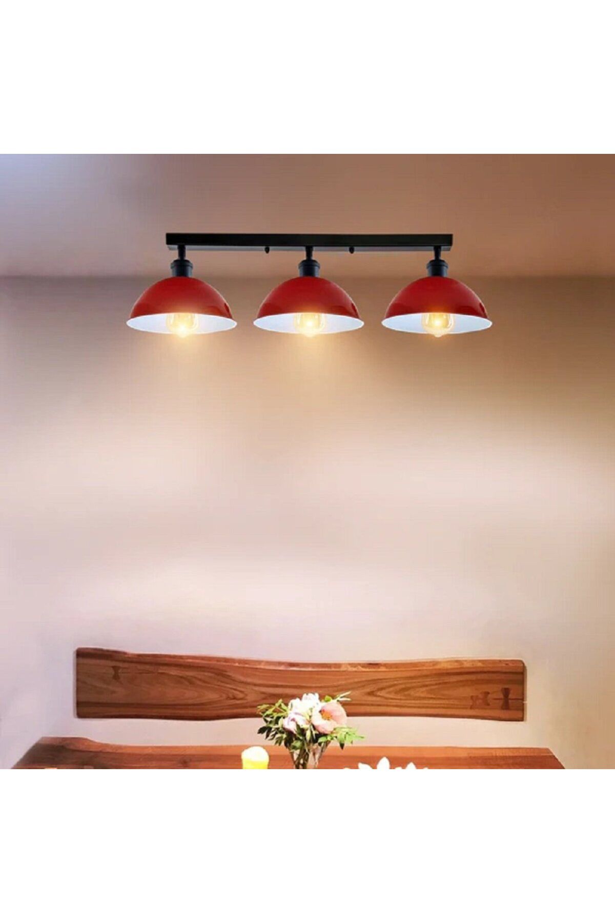 RİOLİGHT RİOLİHGT MODERN,VİNTAGE,RUSTİK KIRMIZI BAŞLIK 3XE27 METAL PLOFONYER SIRALI AVİZE TABAN UZUNLUK:60CM