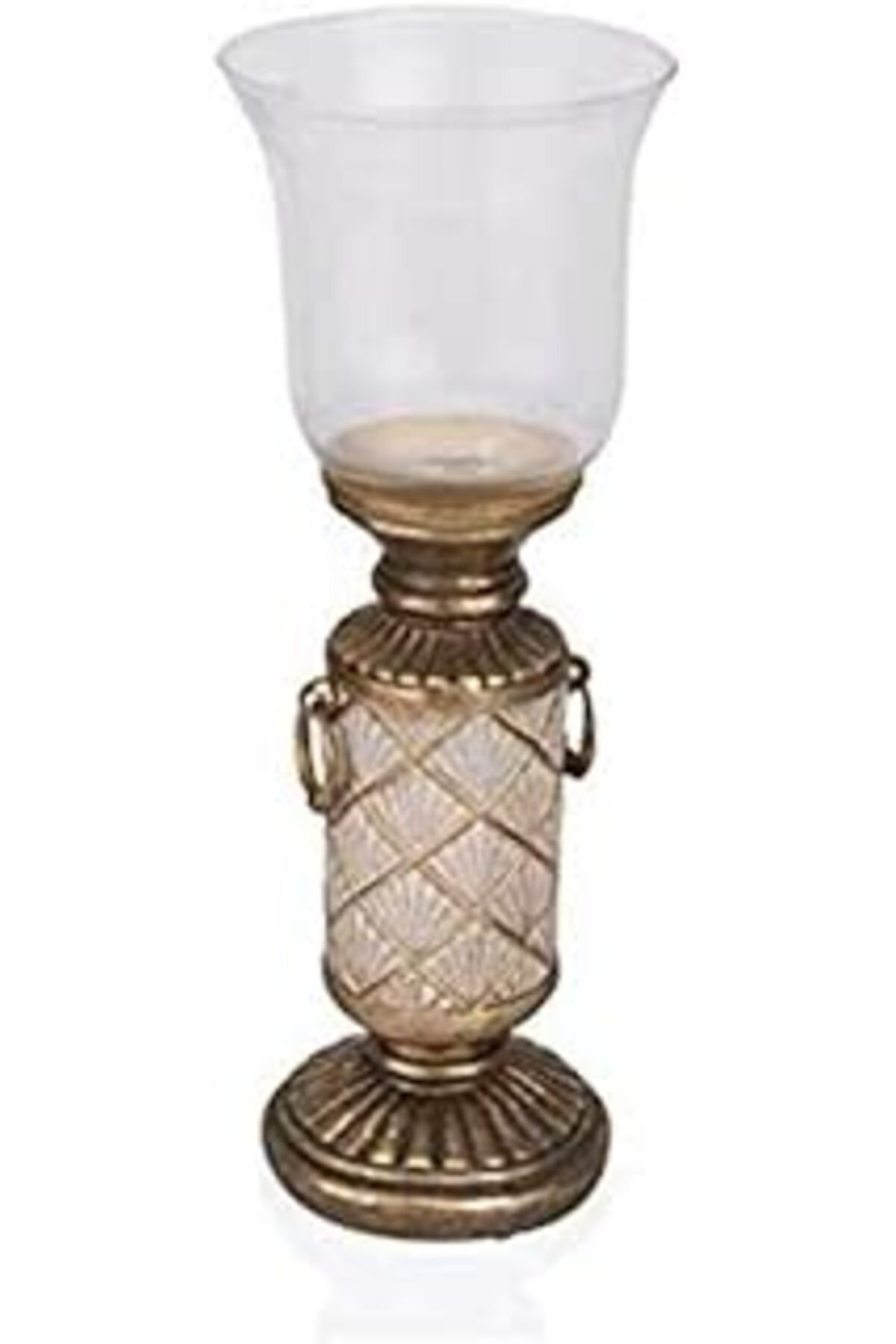 karadağsb Porio Altın Krem Üstü Cam Mumluk, 13X13X36