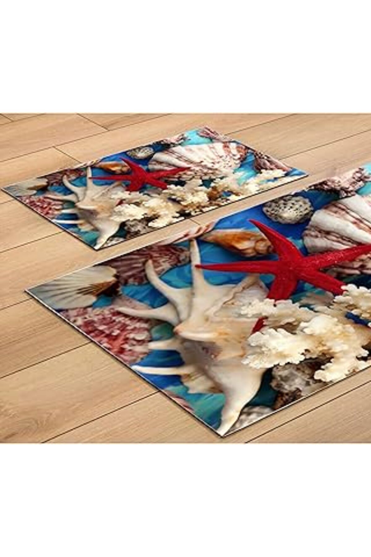 karadağsb Blcmoda 2'Li Takım Banyo Paspası Deniz Yıldızı Kırmızı Mavi