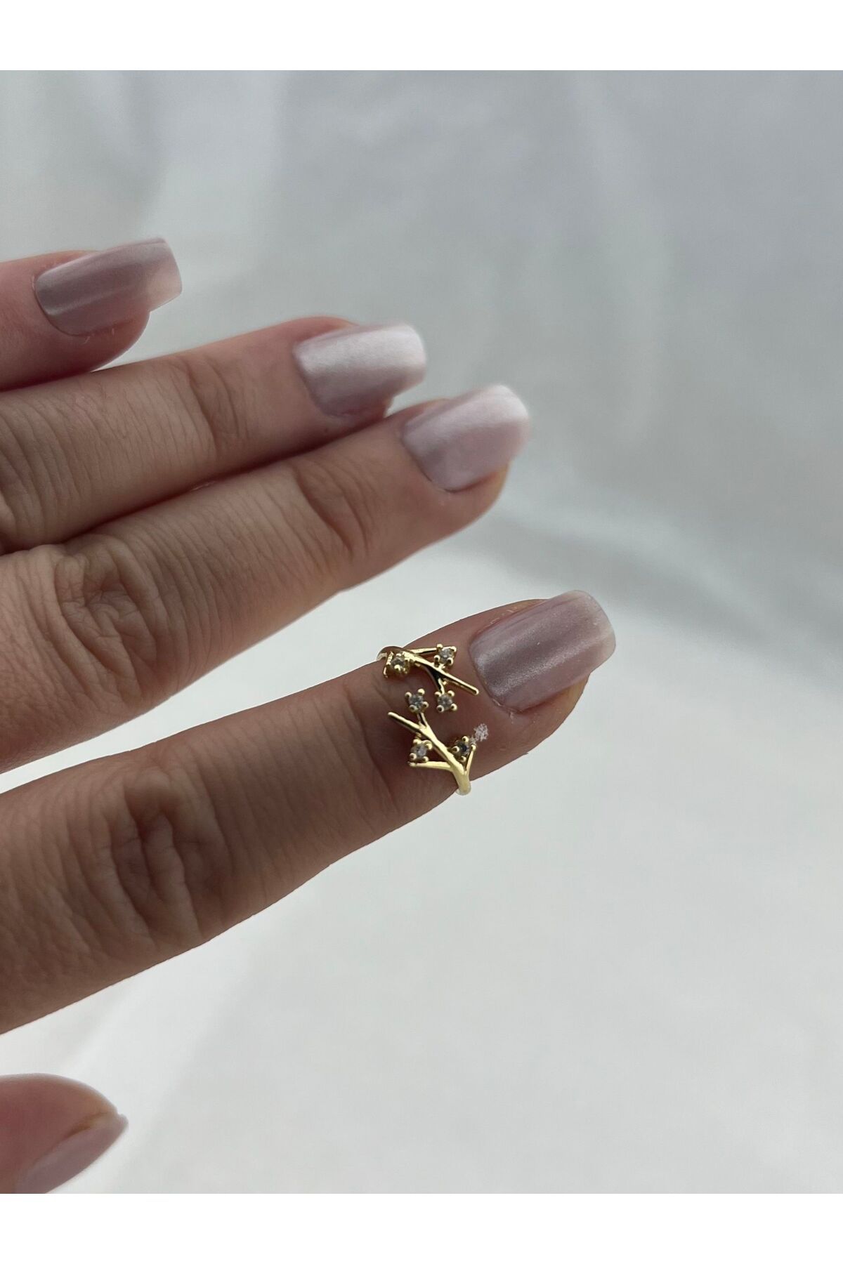 Venom Boutique Bijouterie Accessory Ayarlanabilir Zirkon Taşlı Gold Zeytin Dalı Eklem Yüzüğü