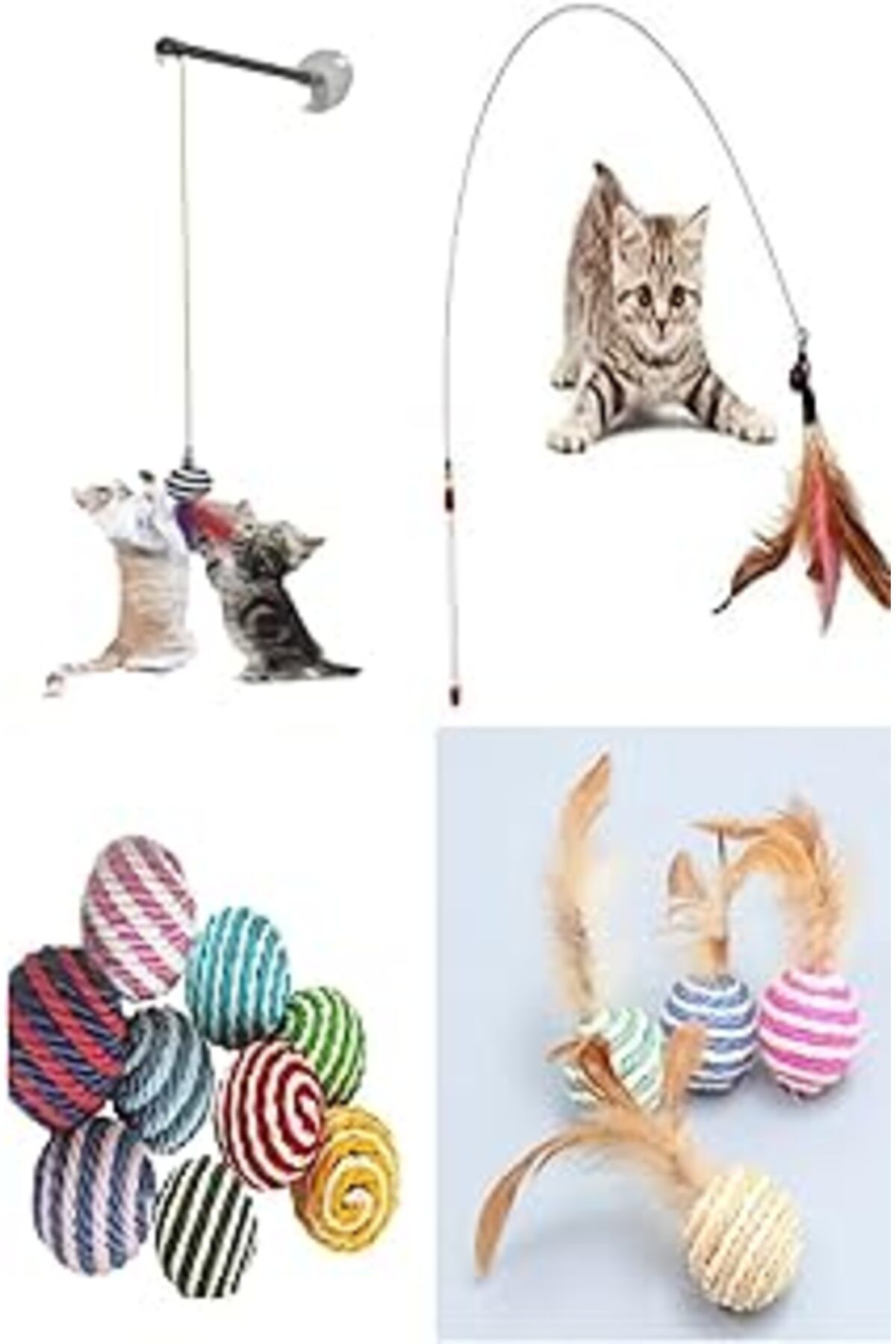 karadağsb Tineke 4 Lü Set 1 Adet İp Sarma Top 1 Adet Vantuzlu Kedi Oltasi 1 Adet Tüylü Top 1 Adet 90 Cm Olt