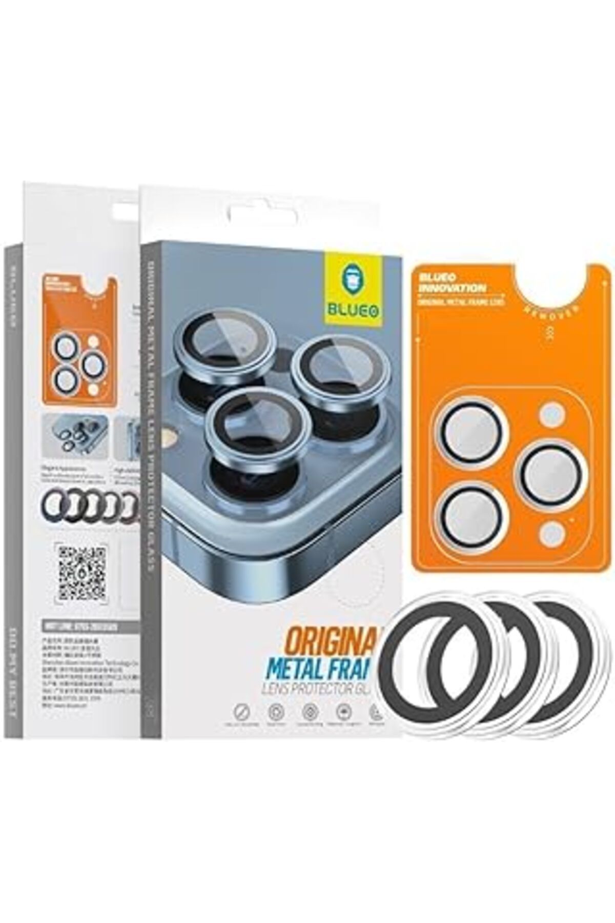 Pazarcan Blueo Iphone 16/16 Plus / 16 Pro / 16 Pro Max Uyumlu Metal Frame Aplikatörlü Kamera Lens Camı Koruy
