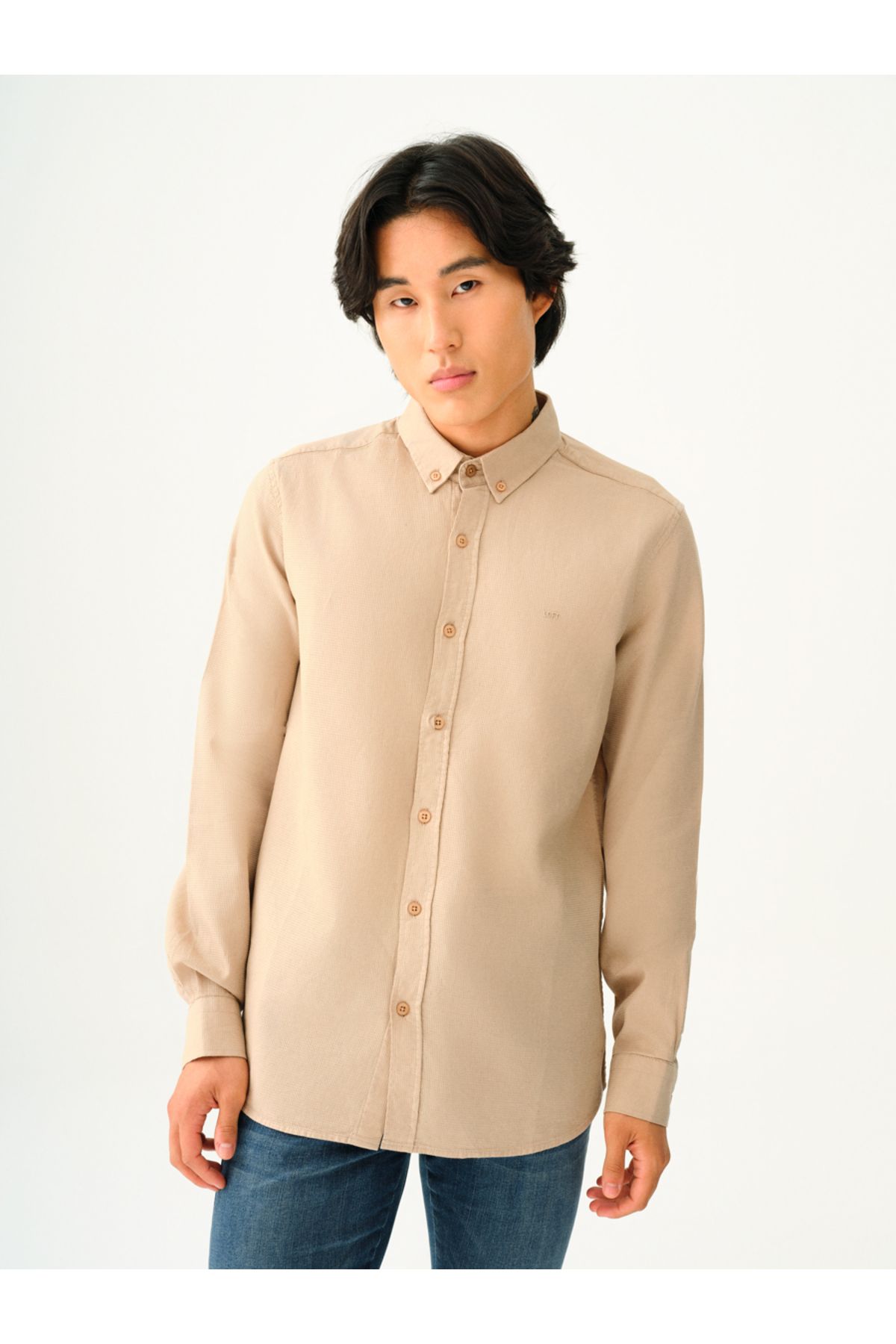 Loft 2030872 Bej Erkek Regular Fit Normal Yaka %100 Pamuk Keten Gömlek