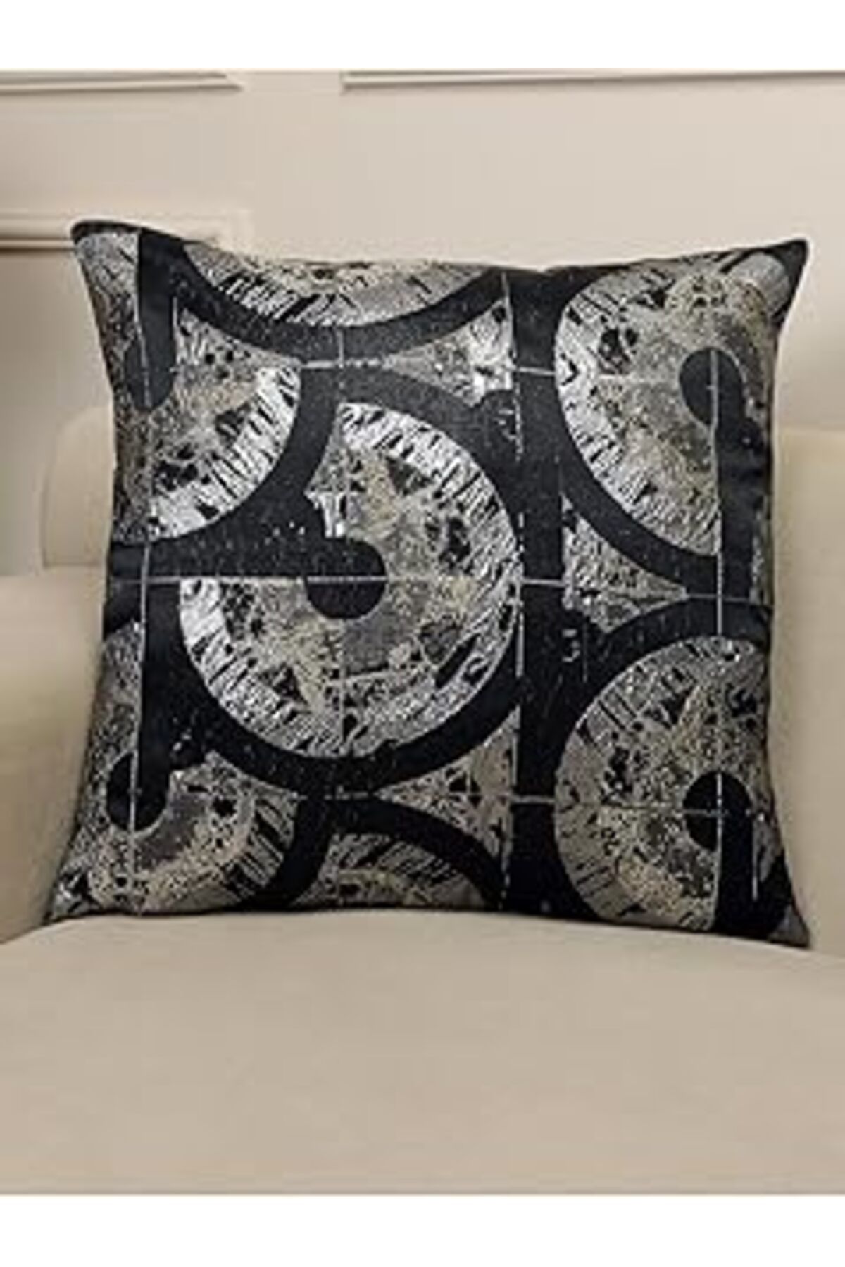 karadağsb Vanilla Home Helix Siyah Renkli Desenli Kare Kırlent Kılıfı 50 X 50