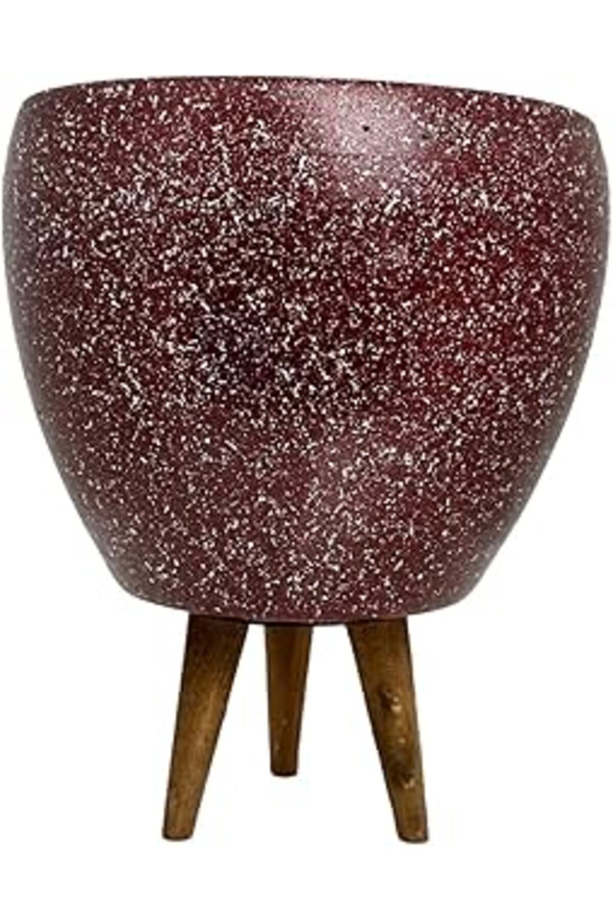 Mu Art Ahşap Bitki Tasarımı Ev Dekorasyon Bordo Granit Toprak Saksı Saksılık Salon Çiçeklik 3 Ayaklı - 15 Cm