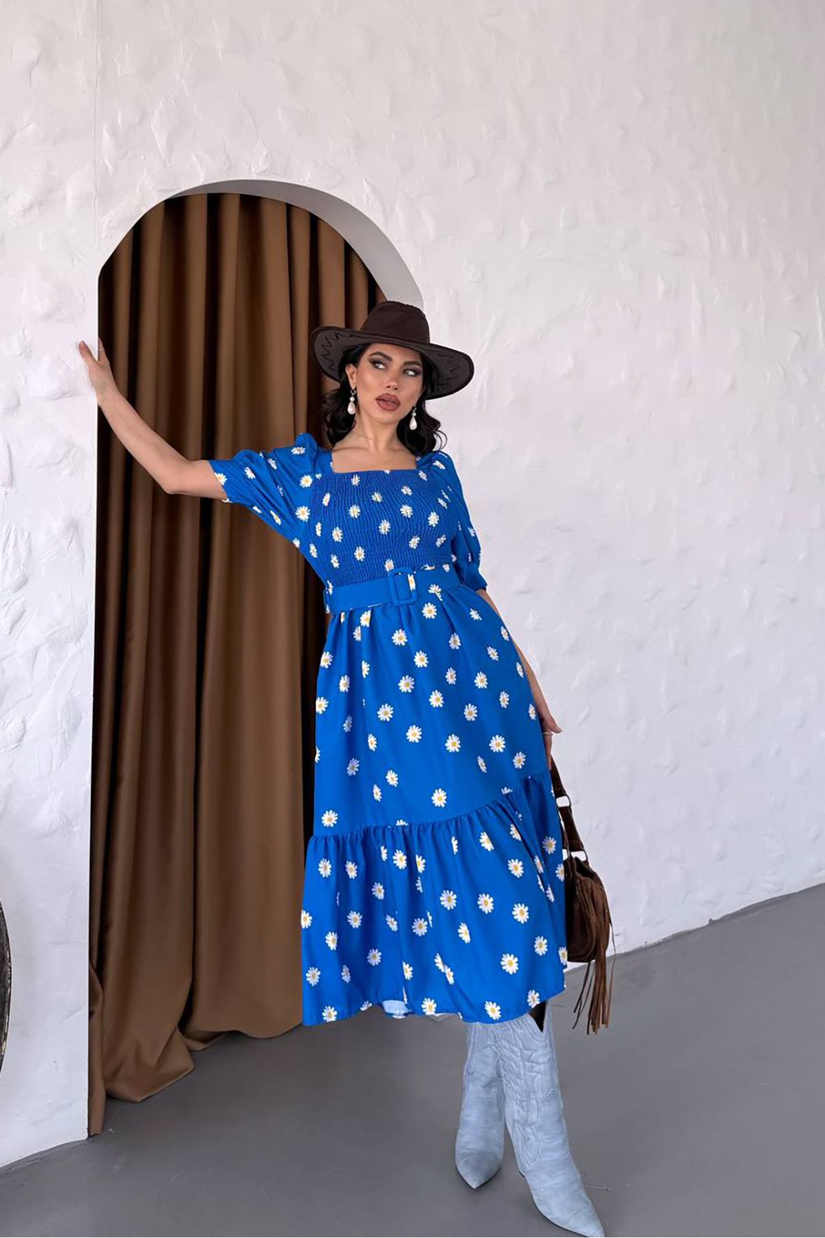 XXL BUTİK XXL Butik kadın çiçek desenli eteği fırfırlı yazlık elbise X-NBKS4104