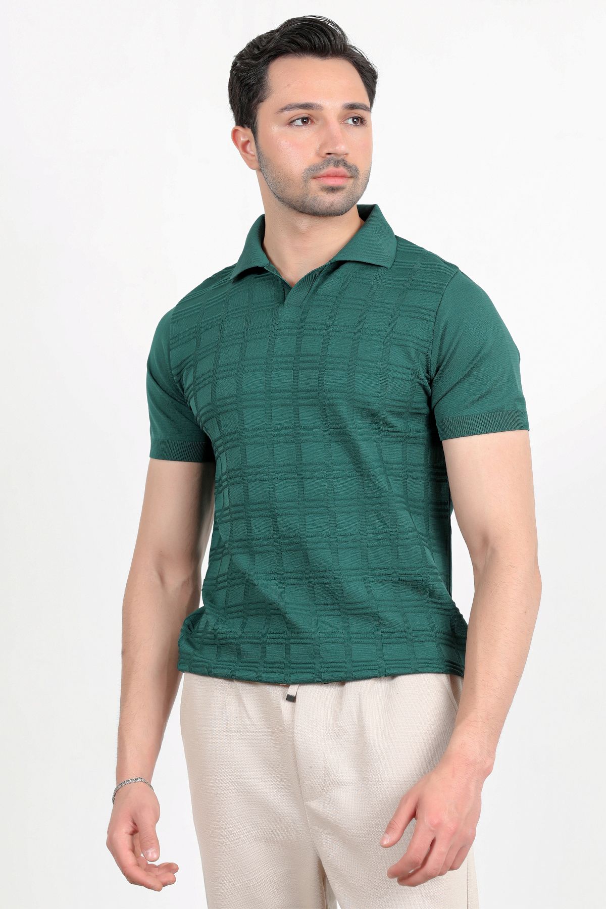 JB John Borners Erkek Polo Yaka Kısa Kol Dokulu Triko T-Shirt Yeşil - 2504