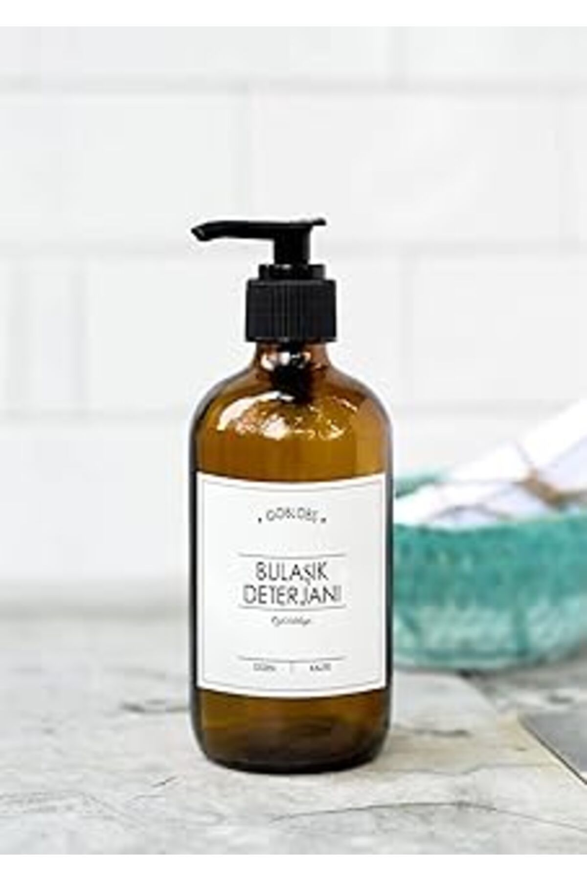 karadağsb Go Blobs 500Ml Amber Kahverengi Cam Şişe Bulaşık Deterjanı Beyaz Etiketli (Kahverengi)