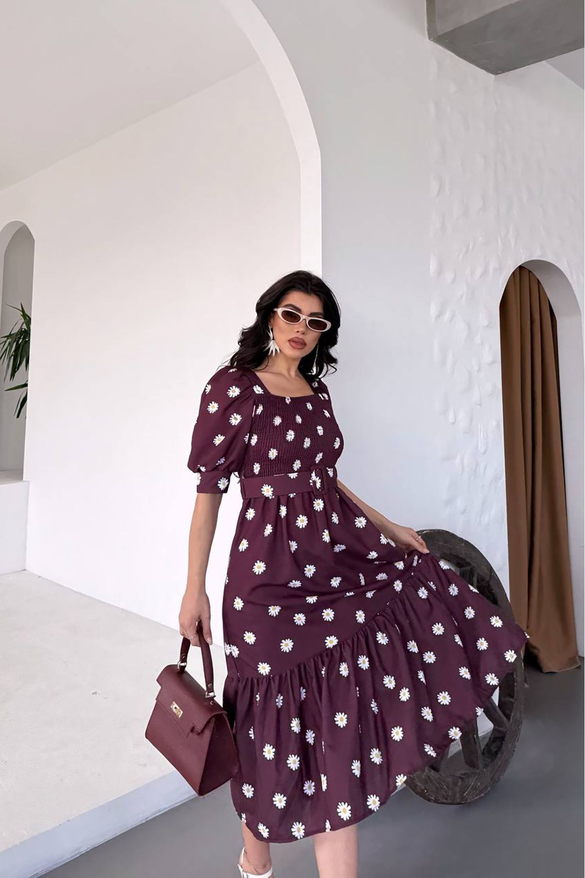 XXL BUTİK XXL Butik kadın çiçek desenli eteği fırfırlı yazlık elbise X-NBKS4104