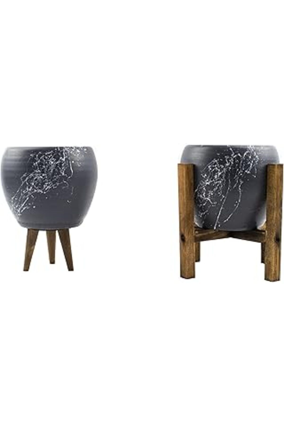 karadağsb Bitkitasarımı Mermer Efektli Gri Üzeri Beyaz Toprak Saksi-İkili Set-Terracota -15 Cm 3-4