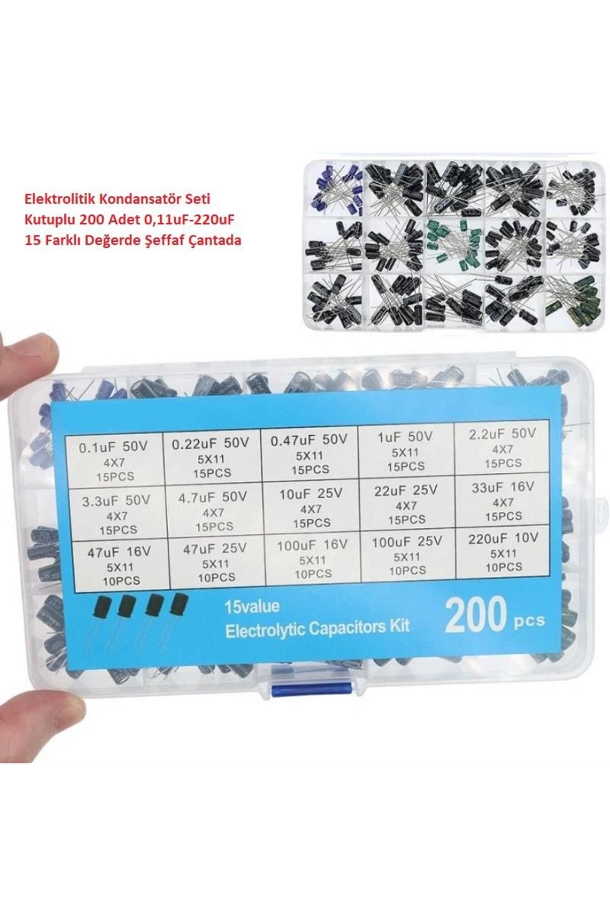 Hatfon Elektronik Elektrolitik Kondansatör Seti Kutuplu 200 Adet 0,11uF-220uF 15 Farklı Değerde Şeffaf Çantada