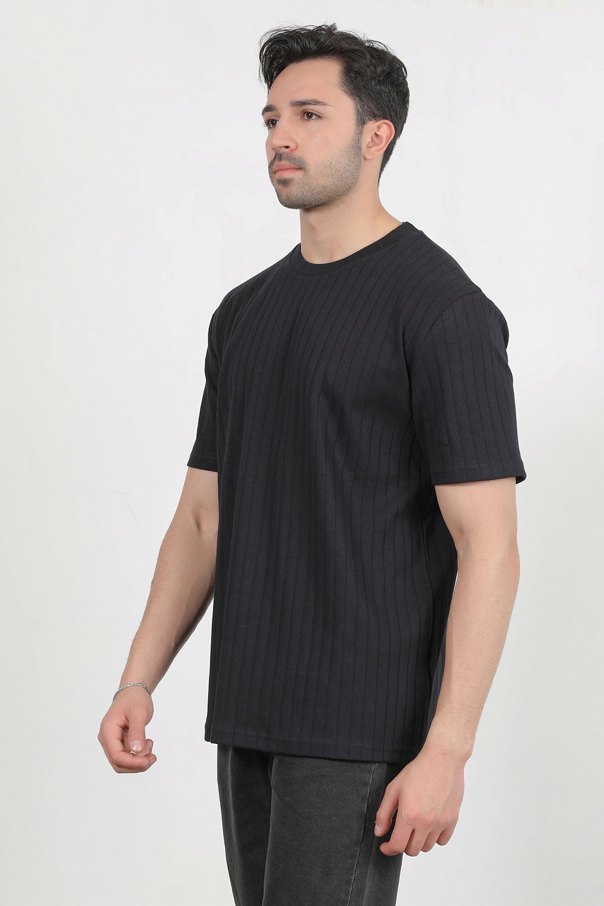 JB John Borners Erkek Bisiklet Yaka Fitilli %100 Pamuklu T-Shirt Siyah - 3015
