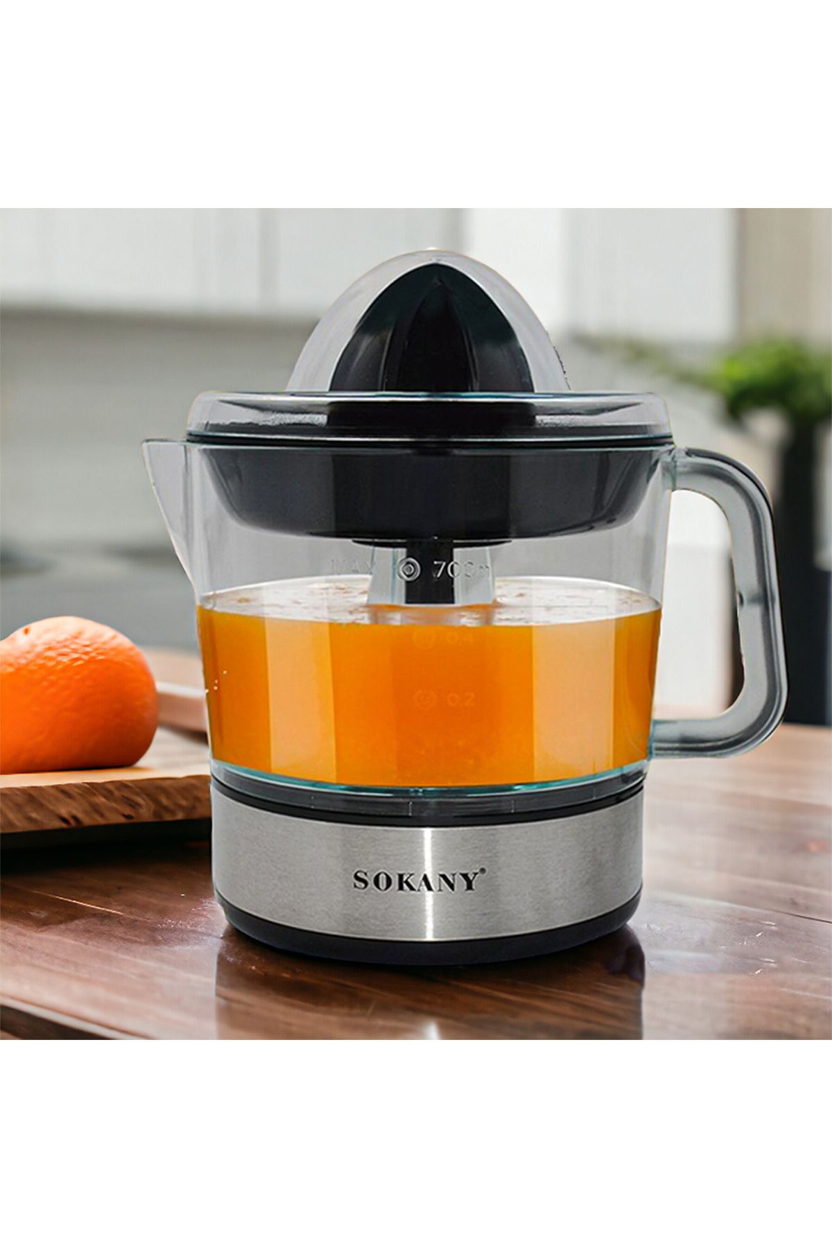 SOKANY Storcător De Citrice Je-623d, 45w, 0.7l, 2 Conuri, Negru/oțel Inoxidabil - One Size