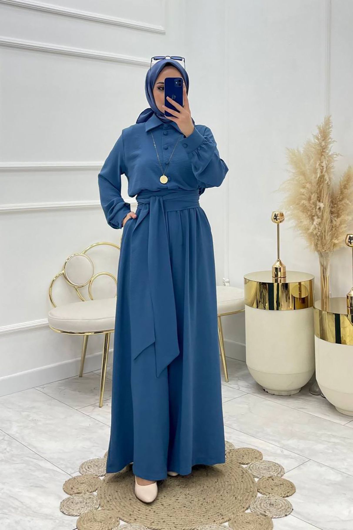 XXL BUTİK XXL Butik kadın cep detaylı ayrobin kumaş tesettür tulum X-NMS010