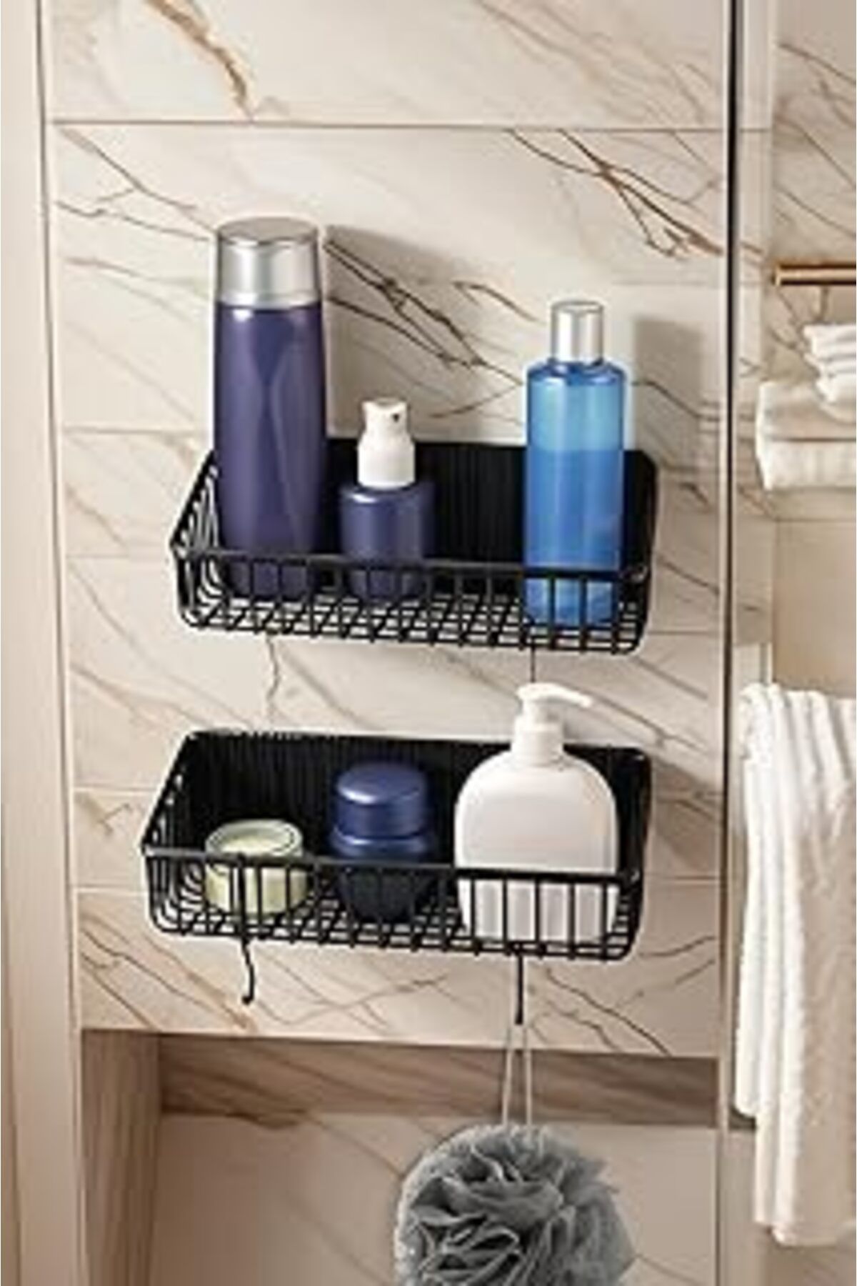 karadağsb Banyo Yapışkanlı Banyo Rafı, 2'Li Banyo Düzenleyici, Duş Rafı Organizer Şampuanlık, Plastik