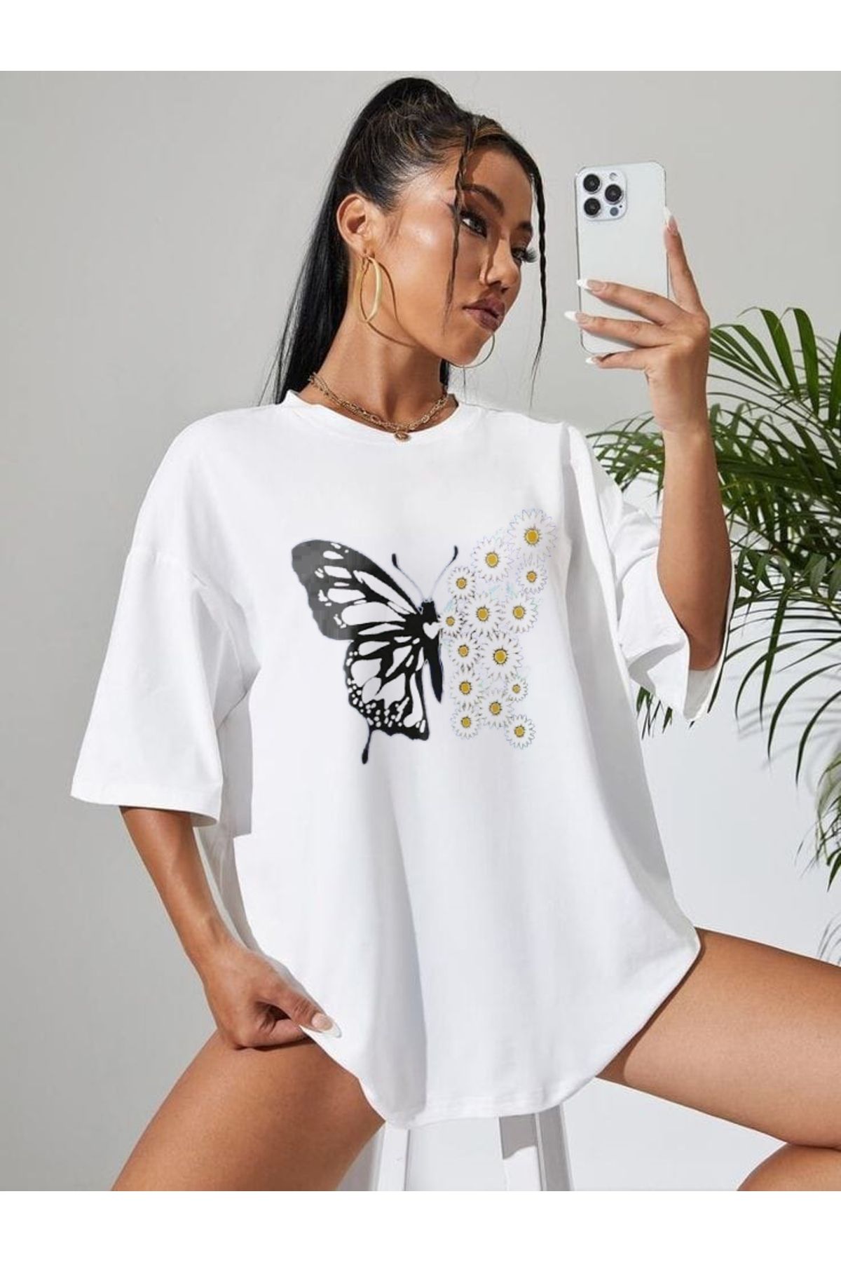 TekTarzz Unisex Kelebek Baskı Tasarımlı Tshirt