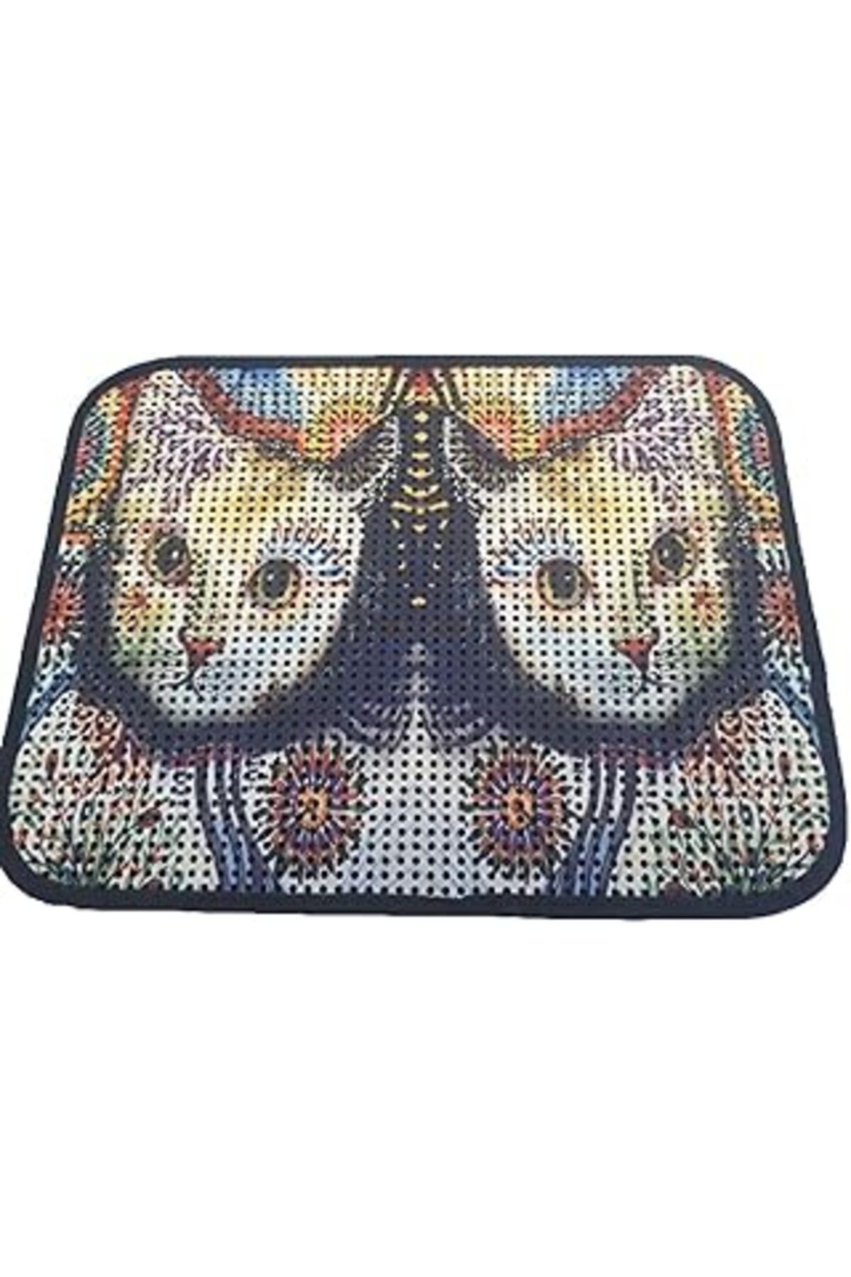 karadağsb Miapet Elekli Desenli Kedi Tuvalet Önü Paspası 60 X 45 Cm Beyaz Kedi
