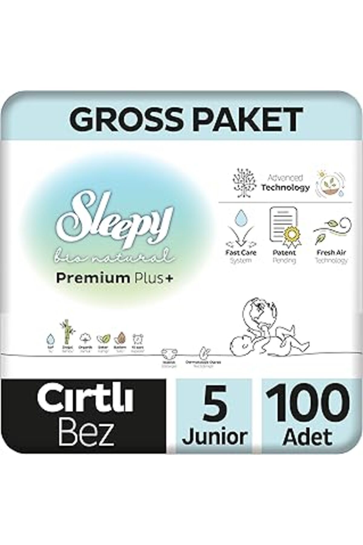 DENİZBİLİŞİM Sleepy Bio Natural Gross Paket Bebek Bezi 5 Numara Junior 100 Adet