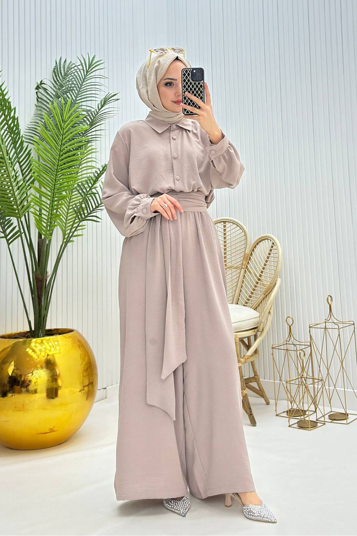 XXL BUTİK XXL Butik kadın cep detaylı ayrobin kumaş tesettür tulum X-NMS010