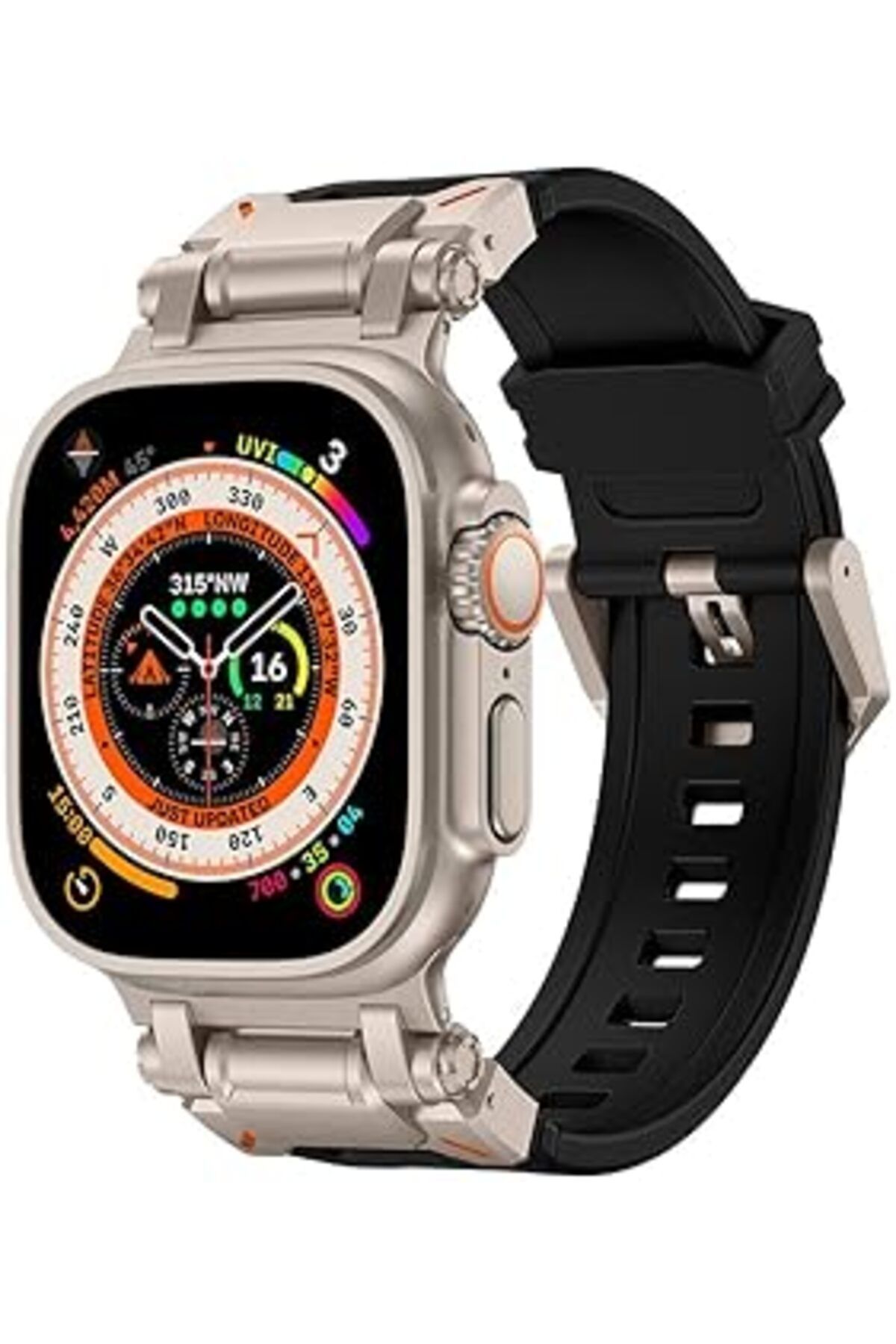 karadağsb Zore Apple İle Uyumlu Watch Ultra 49Mm Krd-101 Titanyum Metal Başlıklı Silikon Kordon Siyah-Titanyu