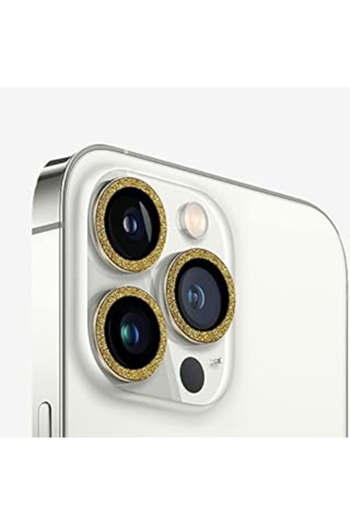 Pİ GLOBAL Minesk İphone 12 Pro Max Uyumlu Metal Parlak Simli Elmas Görünümlü Kamera Lens Koruyucu Temperli Ka