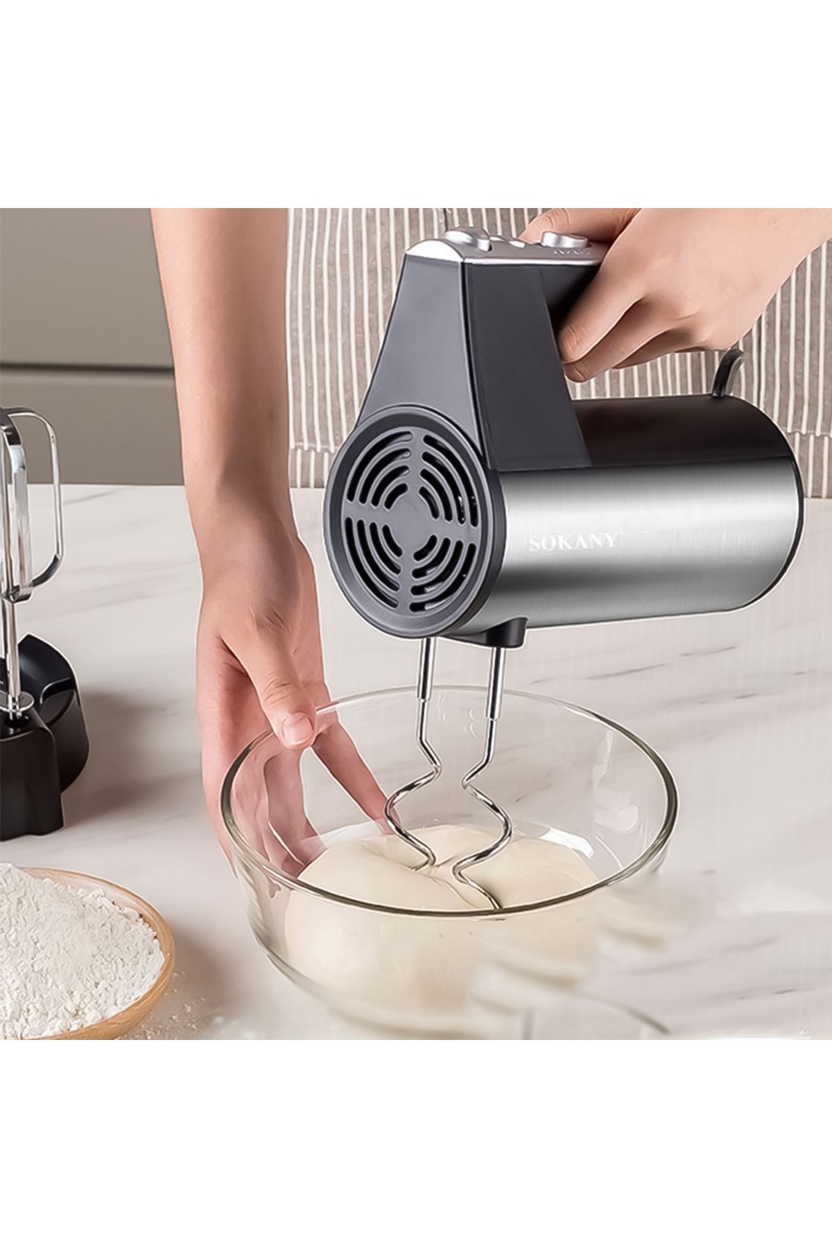 SOKANY Mixer De Mână Sk-6638, 300w, 5 Setări De Viteză, Negru/oțel Inoxidabil - One Size