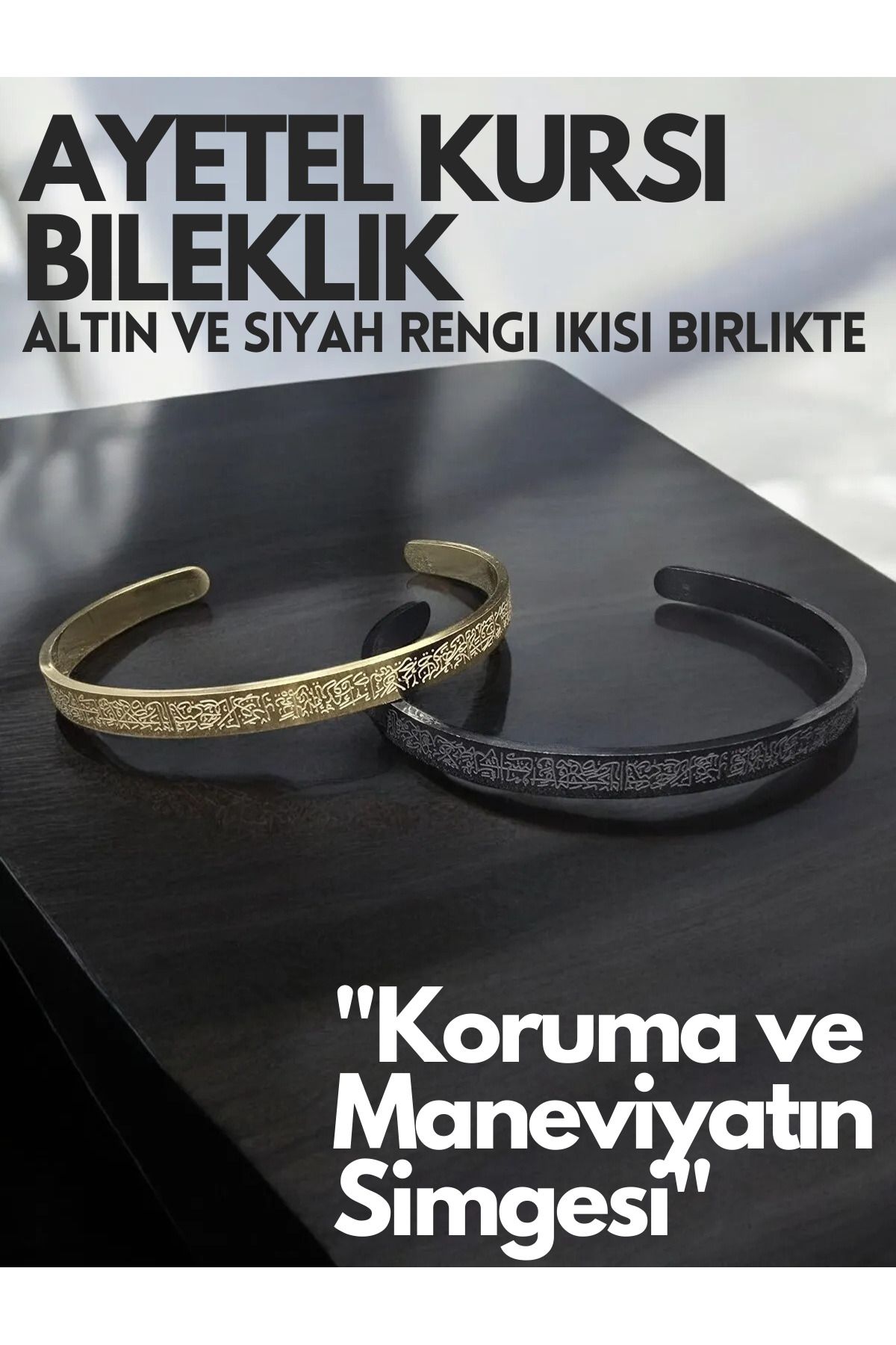 KT AKSESUAR Ayetel Kürsi Yazılı Bileklik Paslanmaz Çelik Ayarlanabilir Çift Erkek/Kadın Bileklik