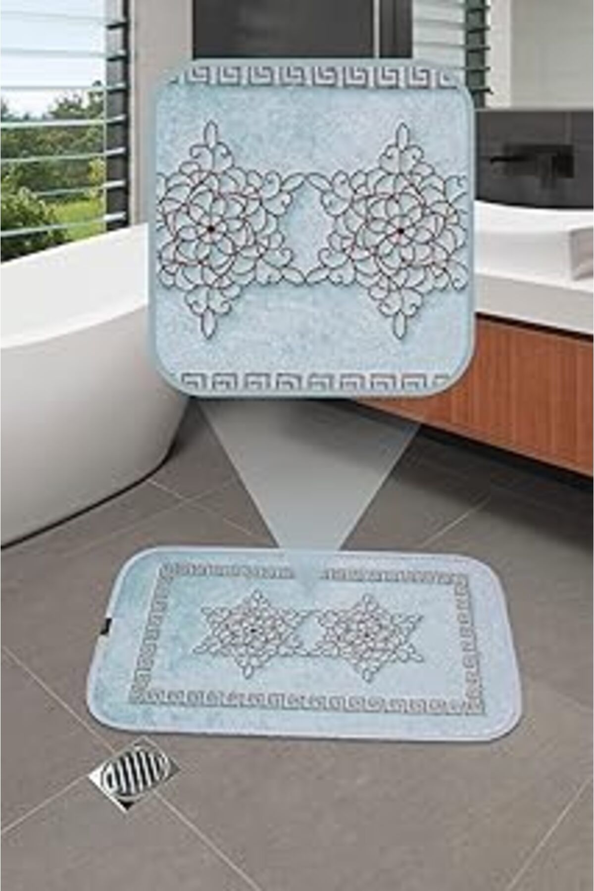 karadağsb İkinciten Banyo Paspası Halısı Kaymaz Latex Taban Nakışlı Yıkanabilir 75X50 Mavi