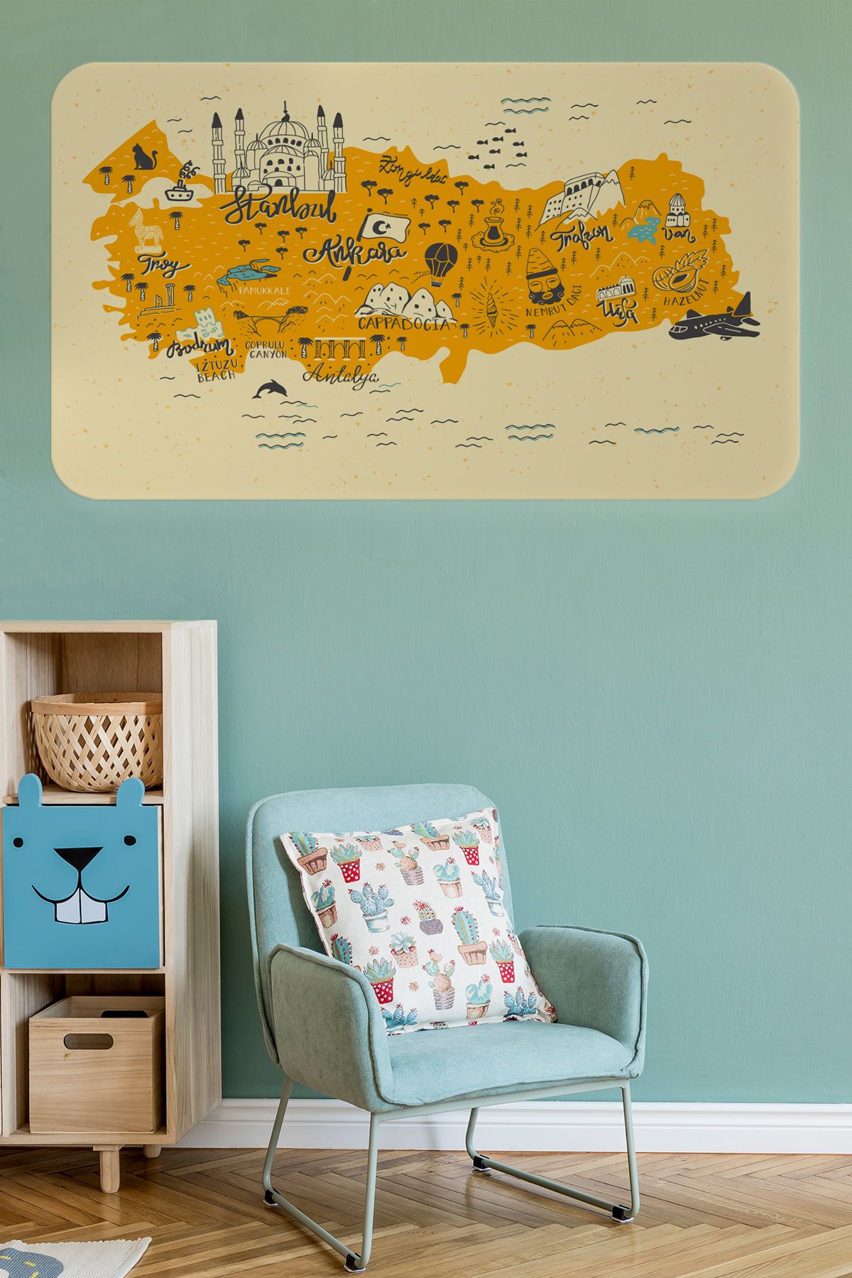 Haye Collection Eğitici ve Öğretici Cocuk Odası Türkiye Haritası Duvar Sticker-60x105-3872