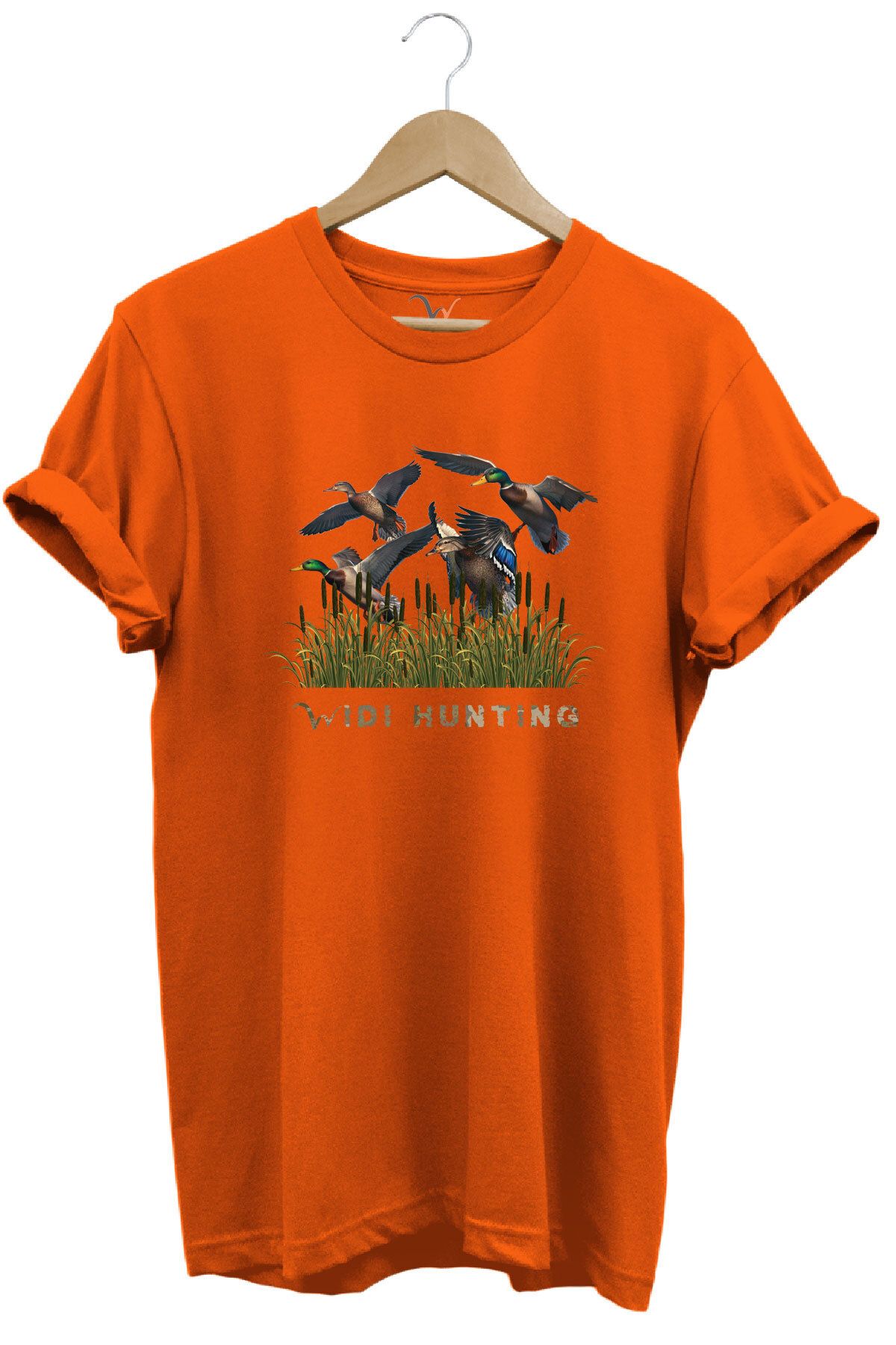 WİDİ Widi Hunting Avcılık Ördek Avı Baskılı %100 Pamuk Regular Fit Bisiklet Yaka T-Shirt