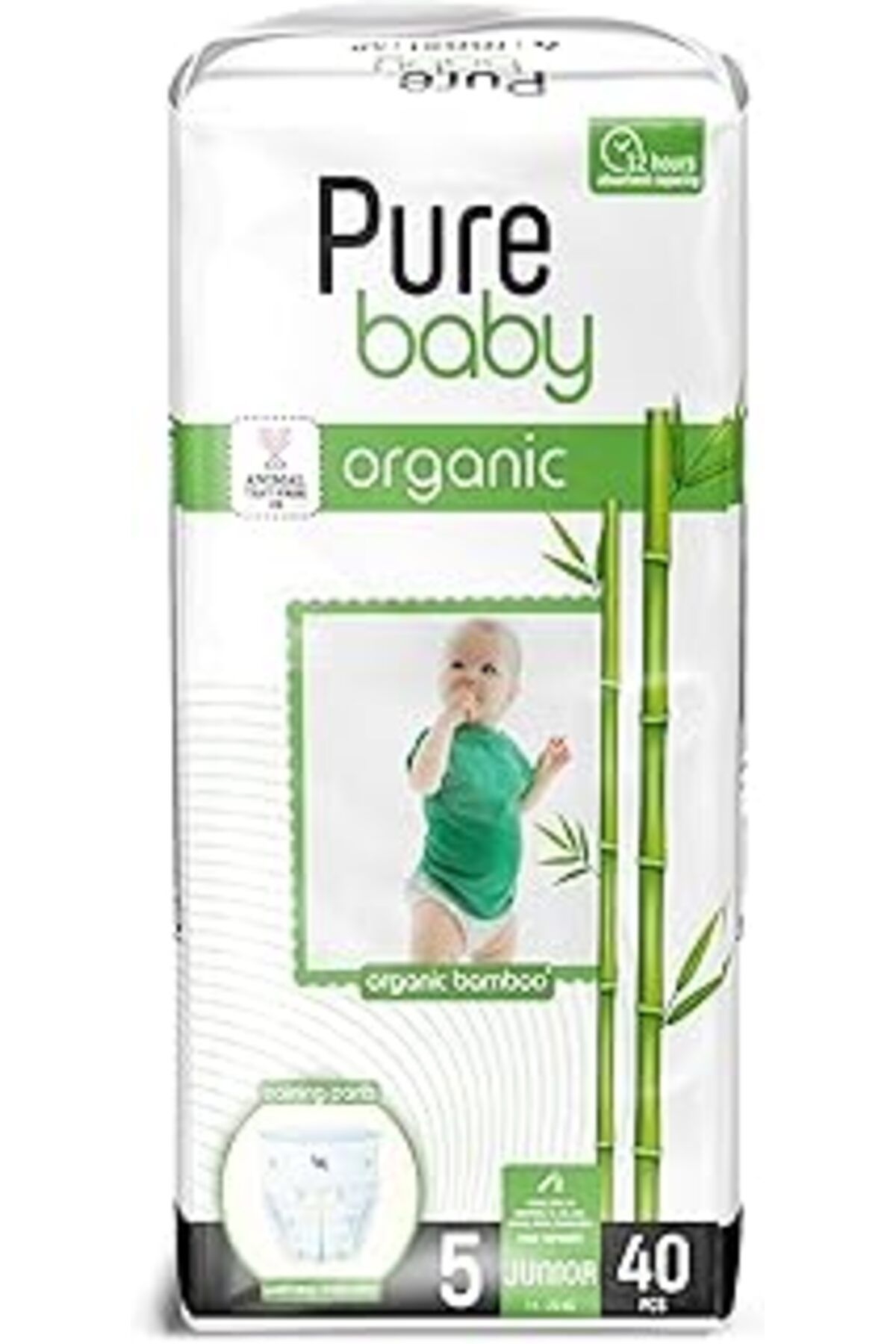 NZM TİCARET Pure Baby Organik Bambu Özlü Külot Bez Tekli Paket 5 Numara Junior 40 Adet