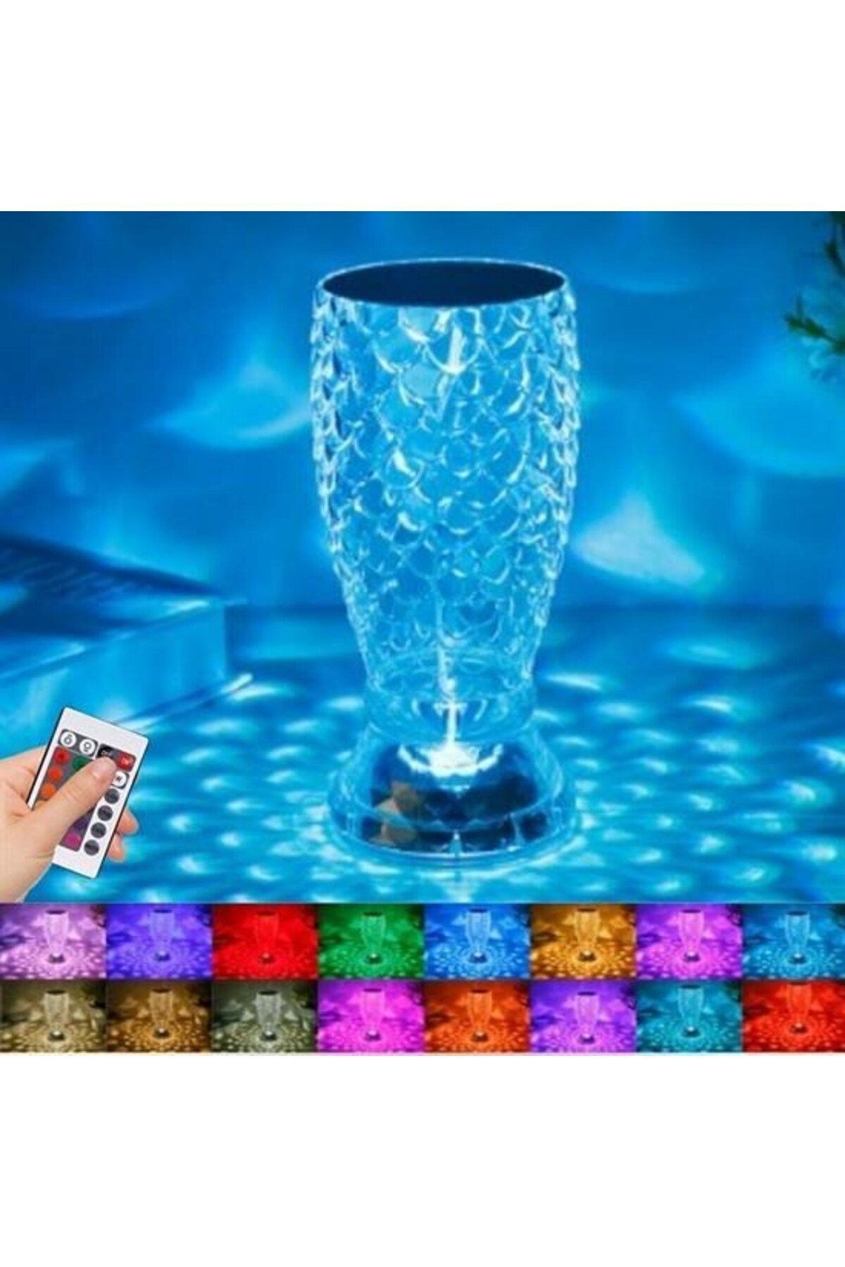 Df group BUFFER® Balık Süzgeç Model USB Şarjlı Kumandalı 16Farklı Işık Modlu Masa Üstü Kristal Akrilik Led