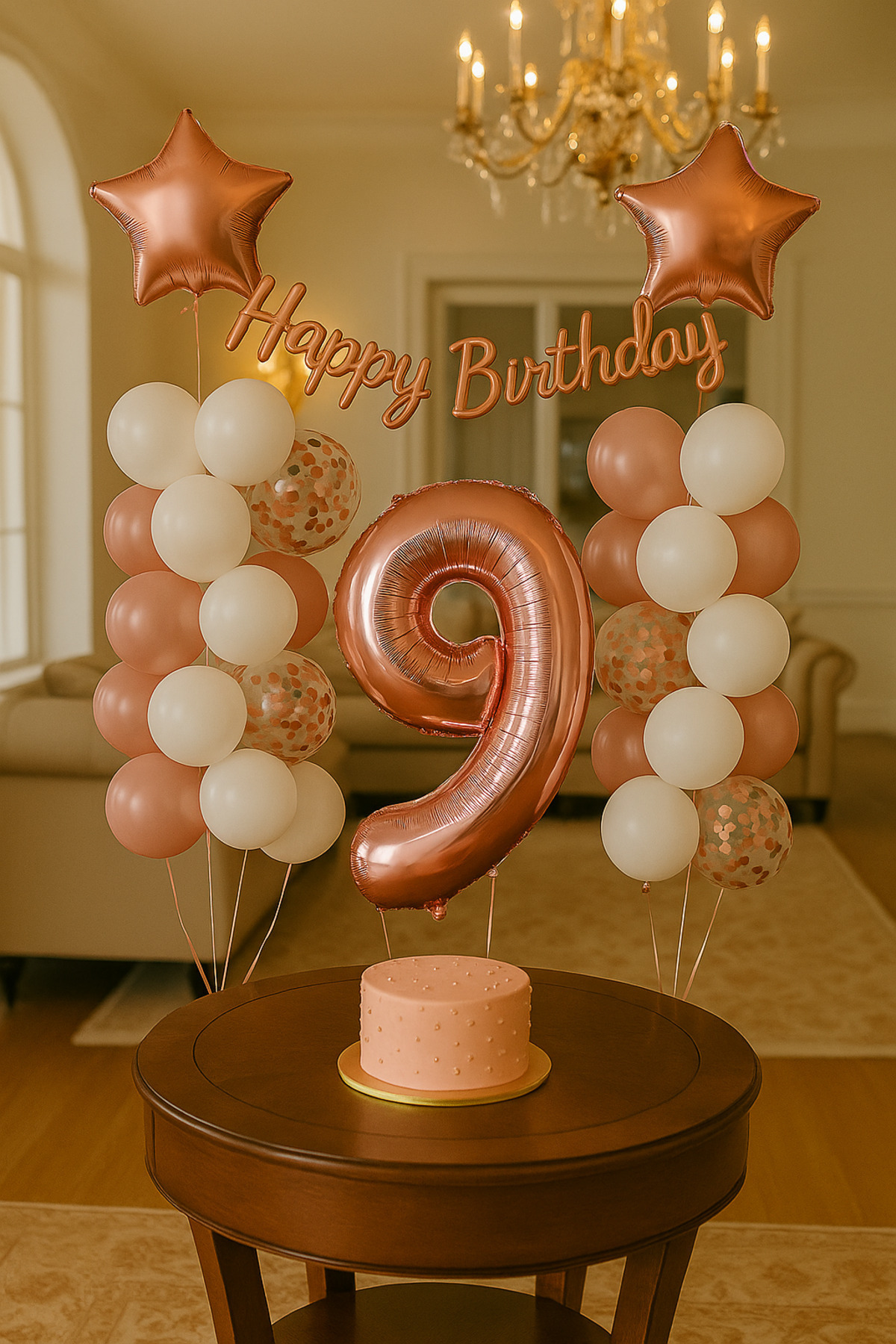 hediyeofisi Rose Gold Konsepti 9 Yaş Doğum Günü Seti Rakam Ve Yıldız Folyo Balon Banner Ve 24 Adet Balon Ve Pul