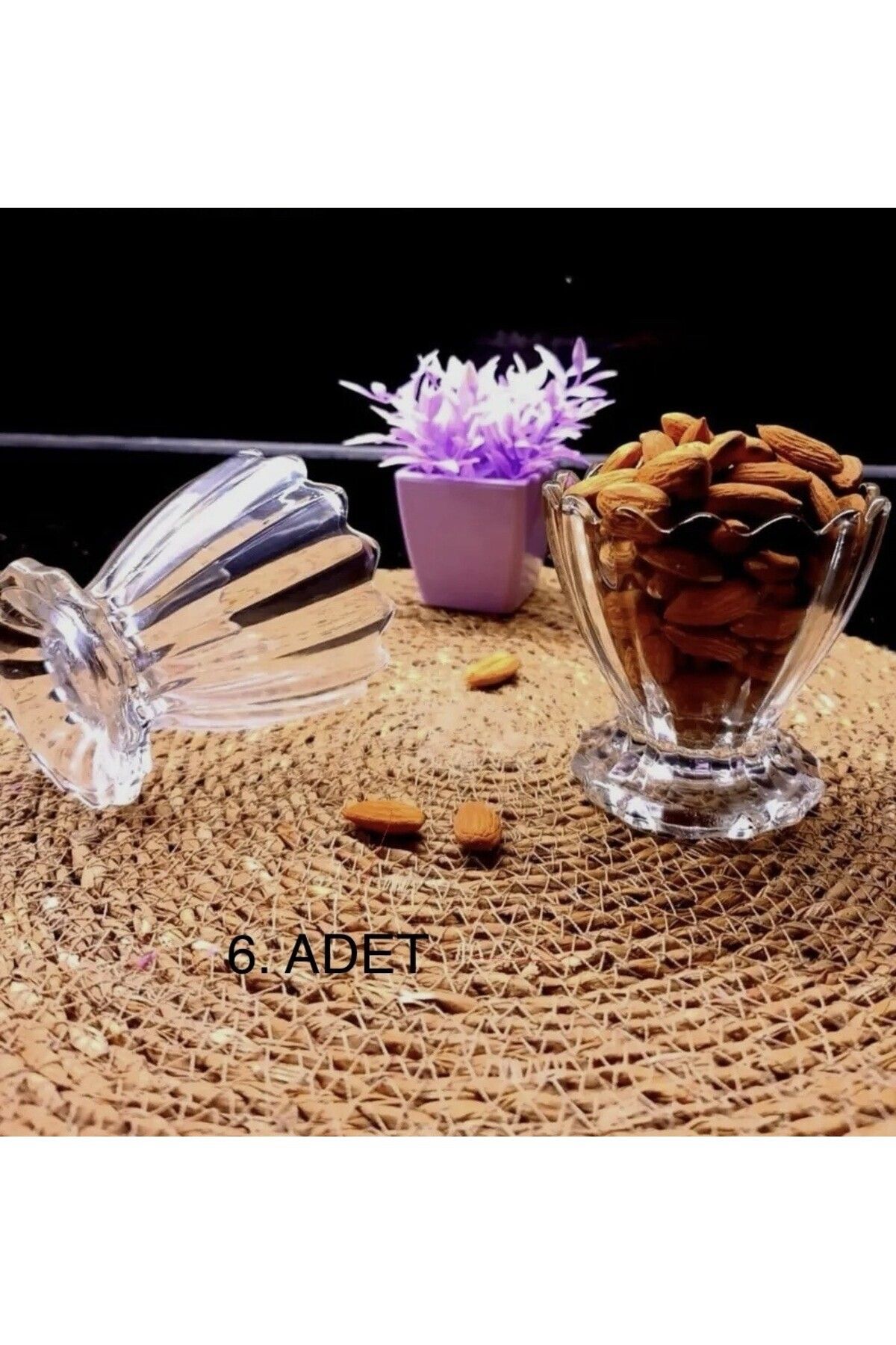Ortaköy yöresel 6 lı Kristal Dondurmalık, Çerezlik Kahvaltılık Sunum luk Reçellik Kase Seti 6 adet /180 ml