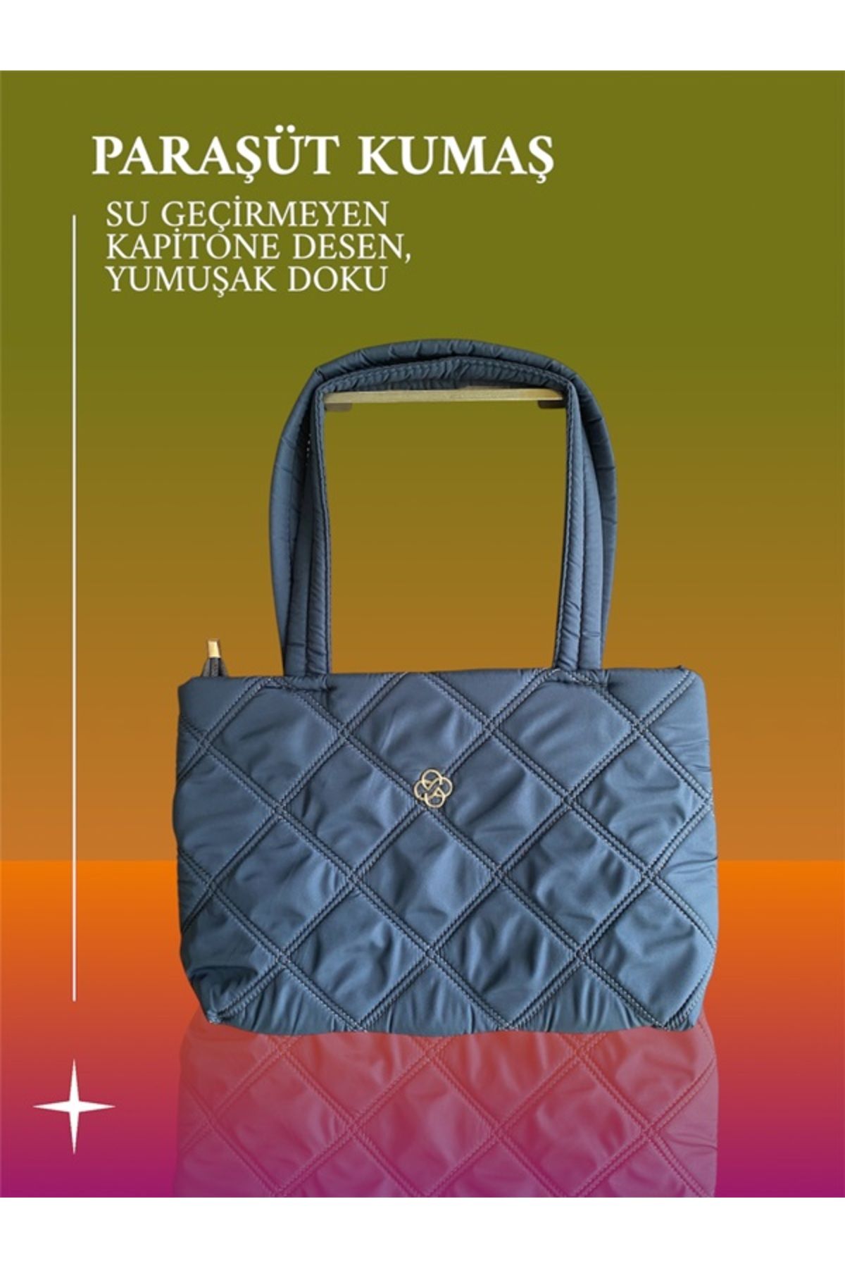 ÇAKIL COLLECTİON PARAŞÜT KUMAŞ KAPİTONE DESENLİ YUMUŞAK/PUFUDUK KADIN OMUZ ÇANTASI