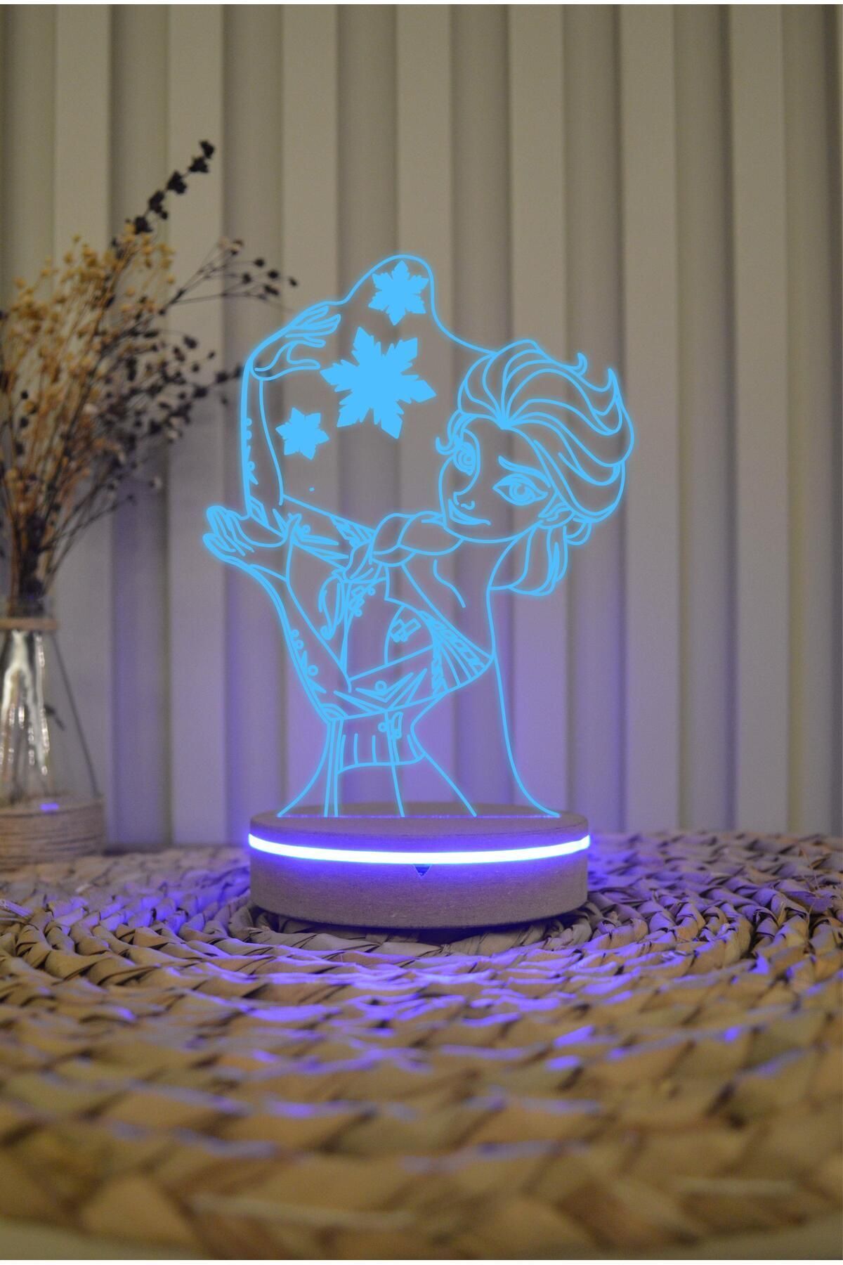 Yubi Design Elsa , Karlar Ülkesi - 3 Boyutlu Rgb 16 Renk Dekoratif Lamba Hediye 3d