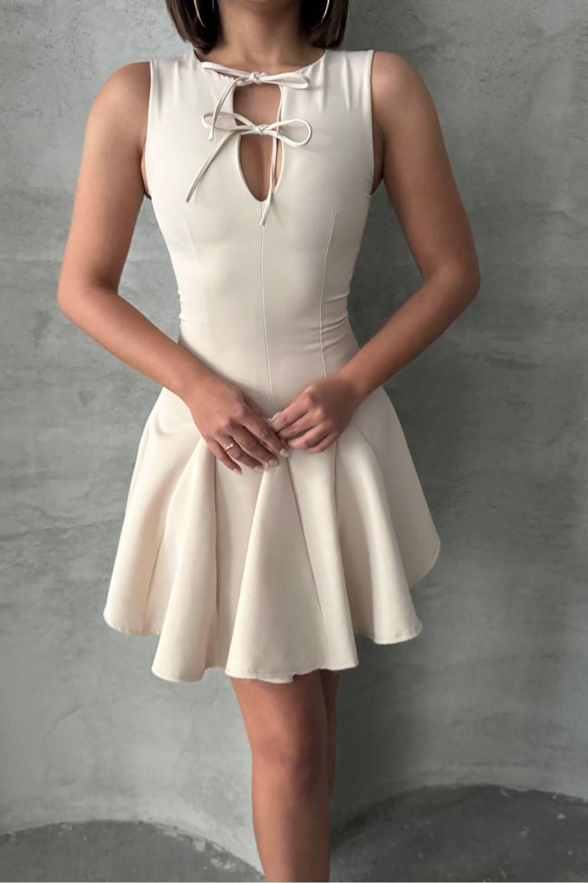 XXL BUTİK XXL Butik kadın sıfır kol astarsız mini elbise X-NBG084