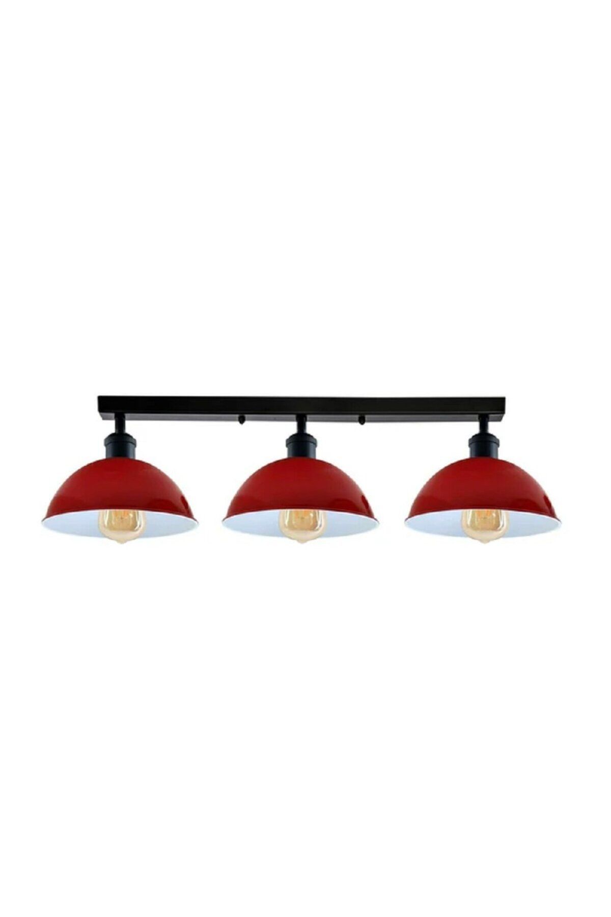 RİOLİGHT RİOLİHGT RETRO,MODERN,VİNTAGE AÇIK KIRMIZI BAŞLIK 3XE27 METAL PLOFONYER SIRALI AVİZE TABAN UZUNLUK: