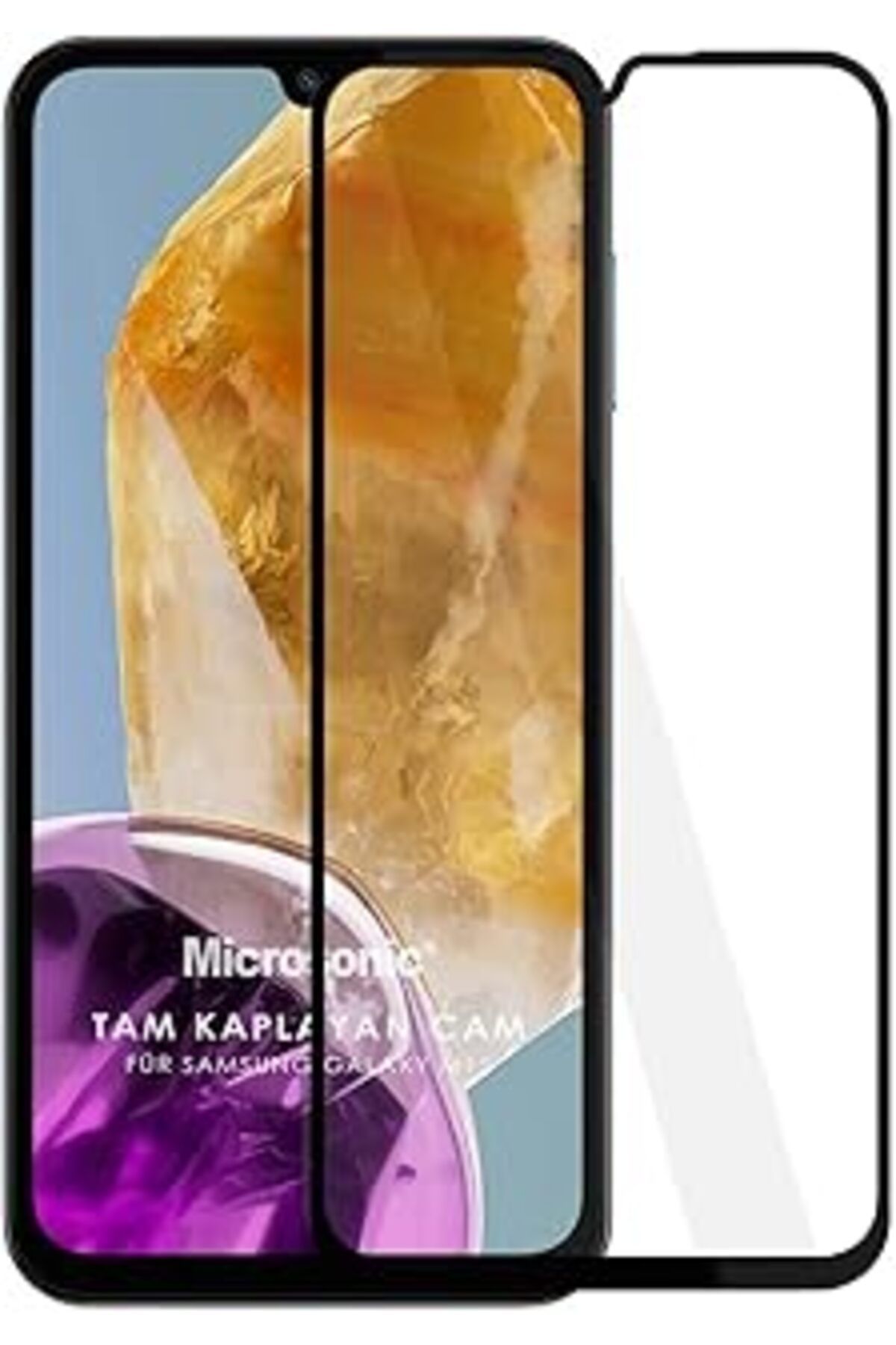 Pazarcan Microsonic Samsung Galaxy M15 Tam Kaplayan Temperli Cam Ekran Koruyucu Siyah