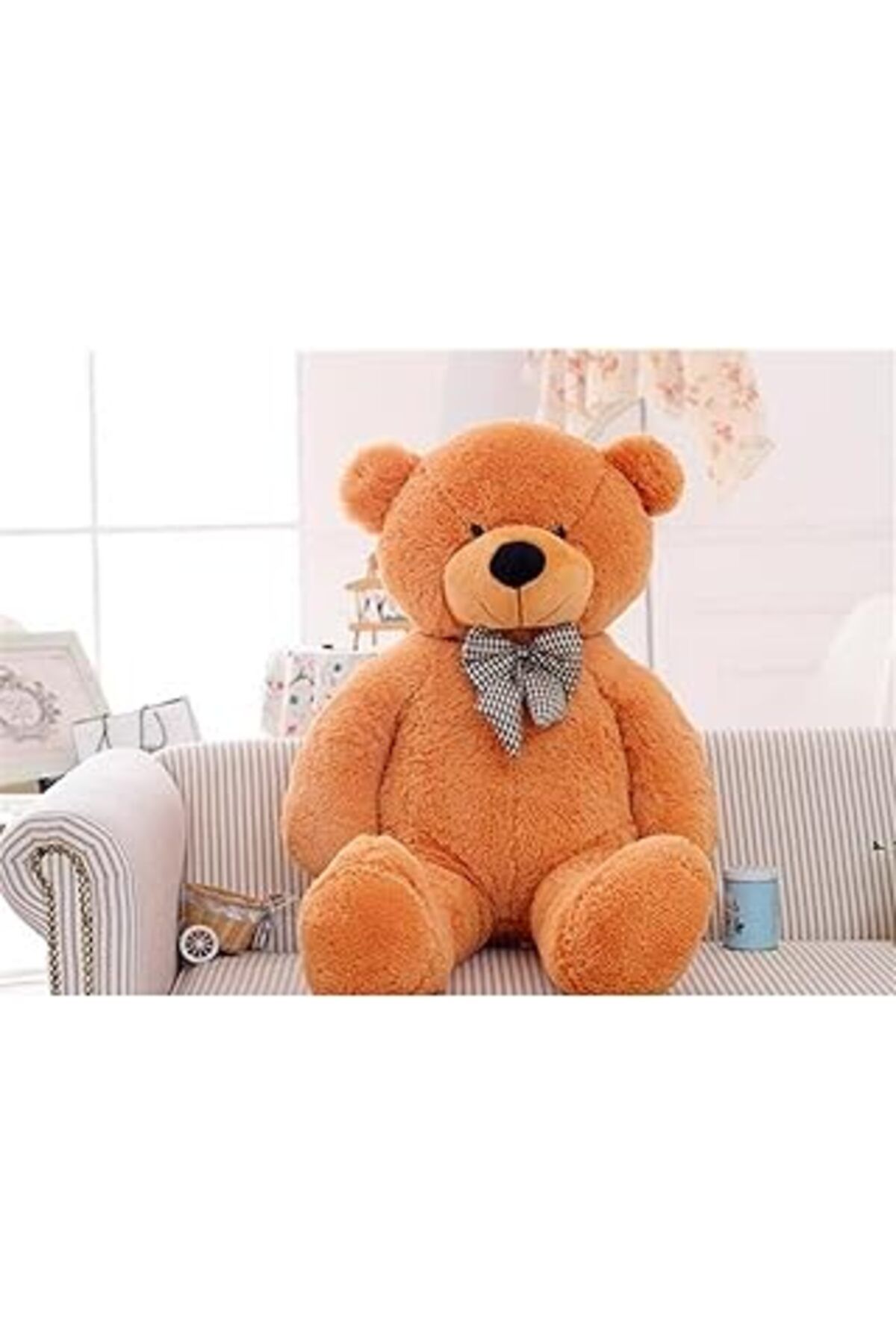 karadağsb 90 Cm Rengarenk Papyonlu Peluş Ayıcık -% 100 Yerli Kahverengi