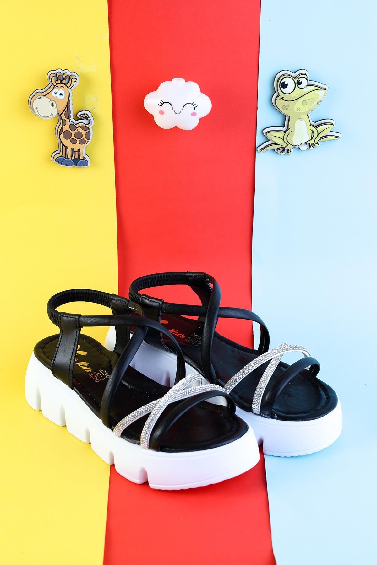 Moda Lime Kız Çocuk Dolgu Topuk Çift Şerit Taşlı Günlük Ayak Anatomisine Uygun Rahat Spor Sandalet Terlik