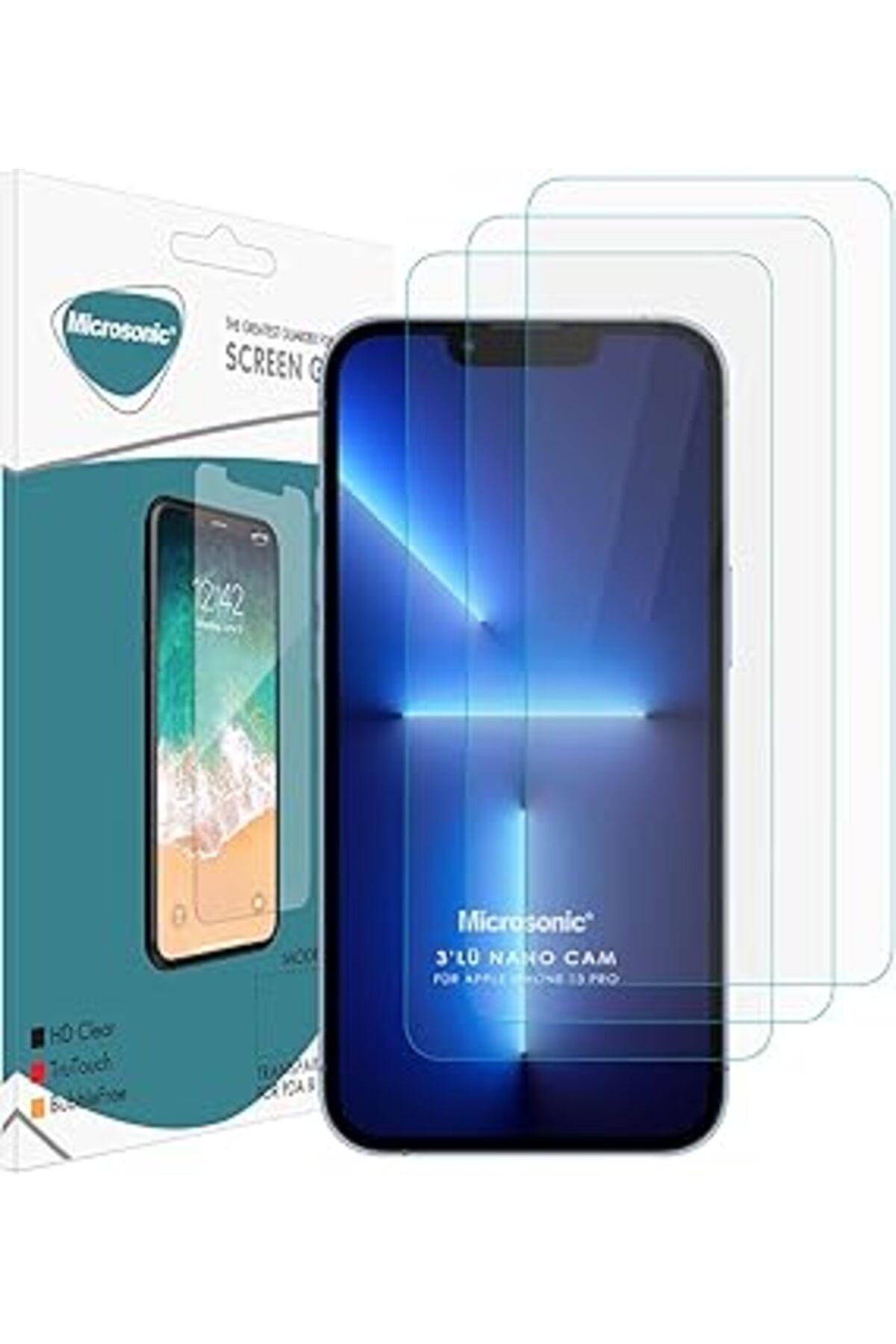 Pazarcan Microsonic Apple Iphone 13 Pro Screen Protector Nano Glass Cam Ekran Koruyucu (3'Lü Paket) [Iphone