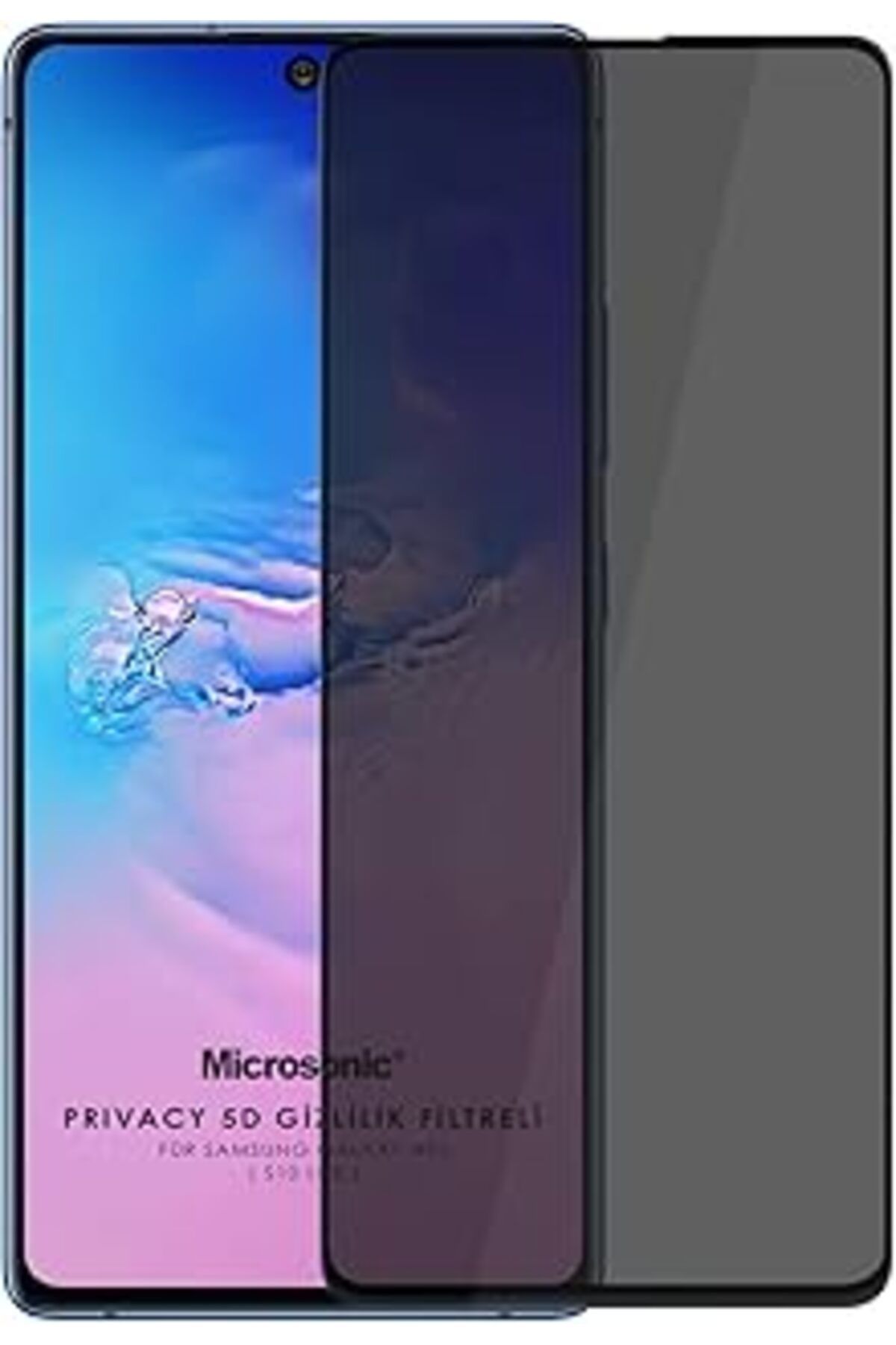 Pazarcan Microsonic Samsung Galaxy S10 Lite Privacy 5D Gizlilik Filtreli Cam Ekran Koruyucu Siyah