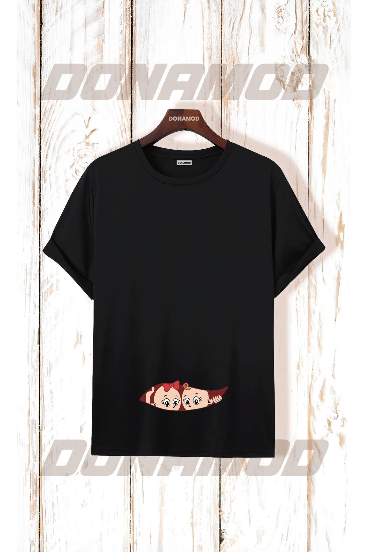 donamod Siyah Beyaz Unisex Kısa Kollu Oversize Geniş Kalıp Hamile Bebek Anne Hediye Tasarımlı Tişört T shirt