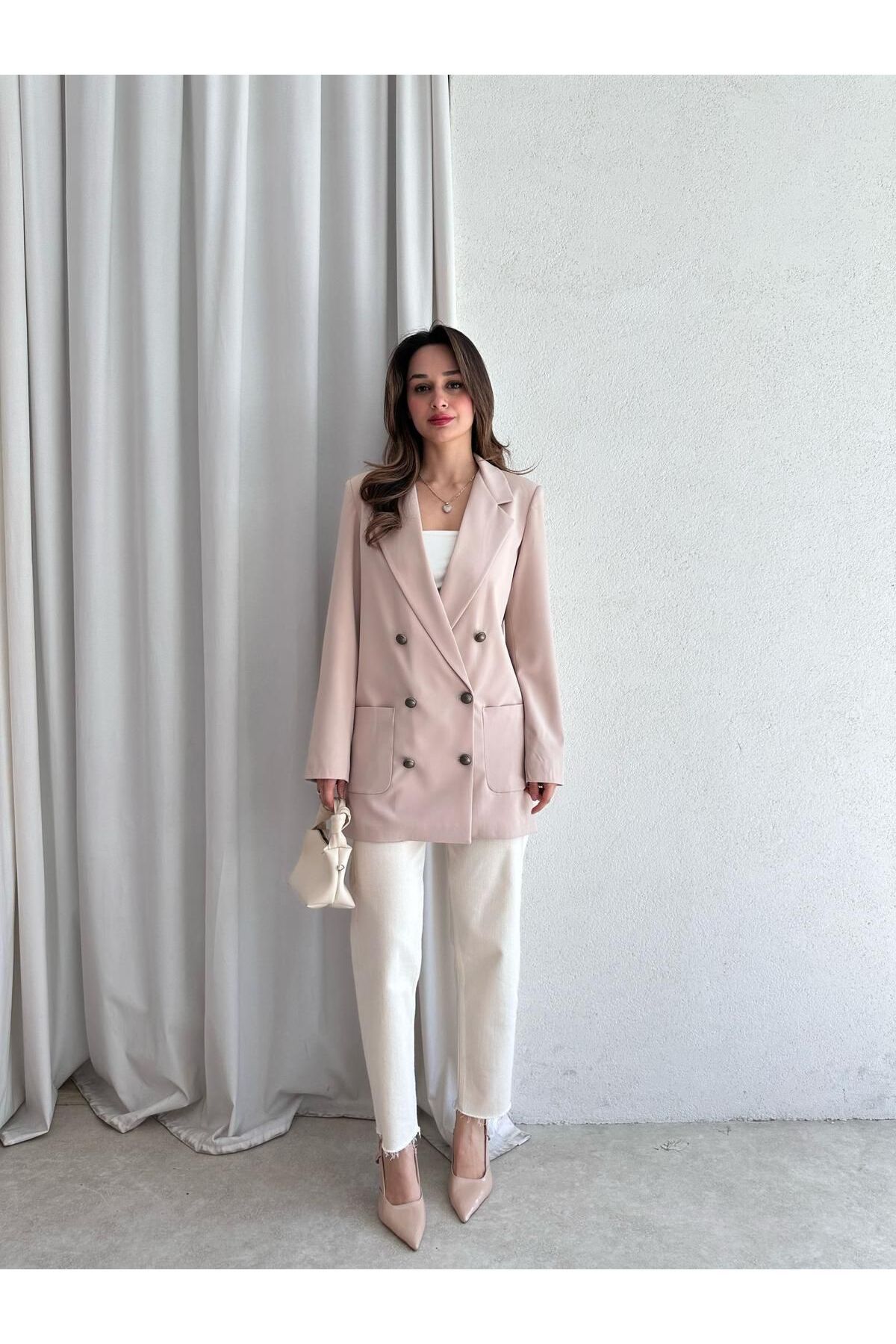 BUTİK ELAJ Kadın Bej Torbacep Blazer Ceket