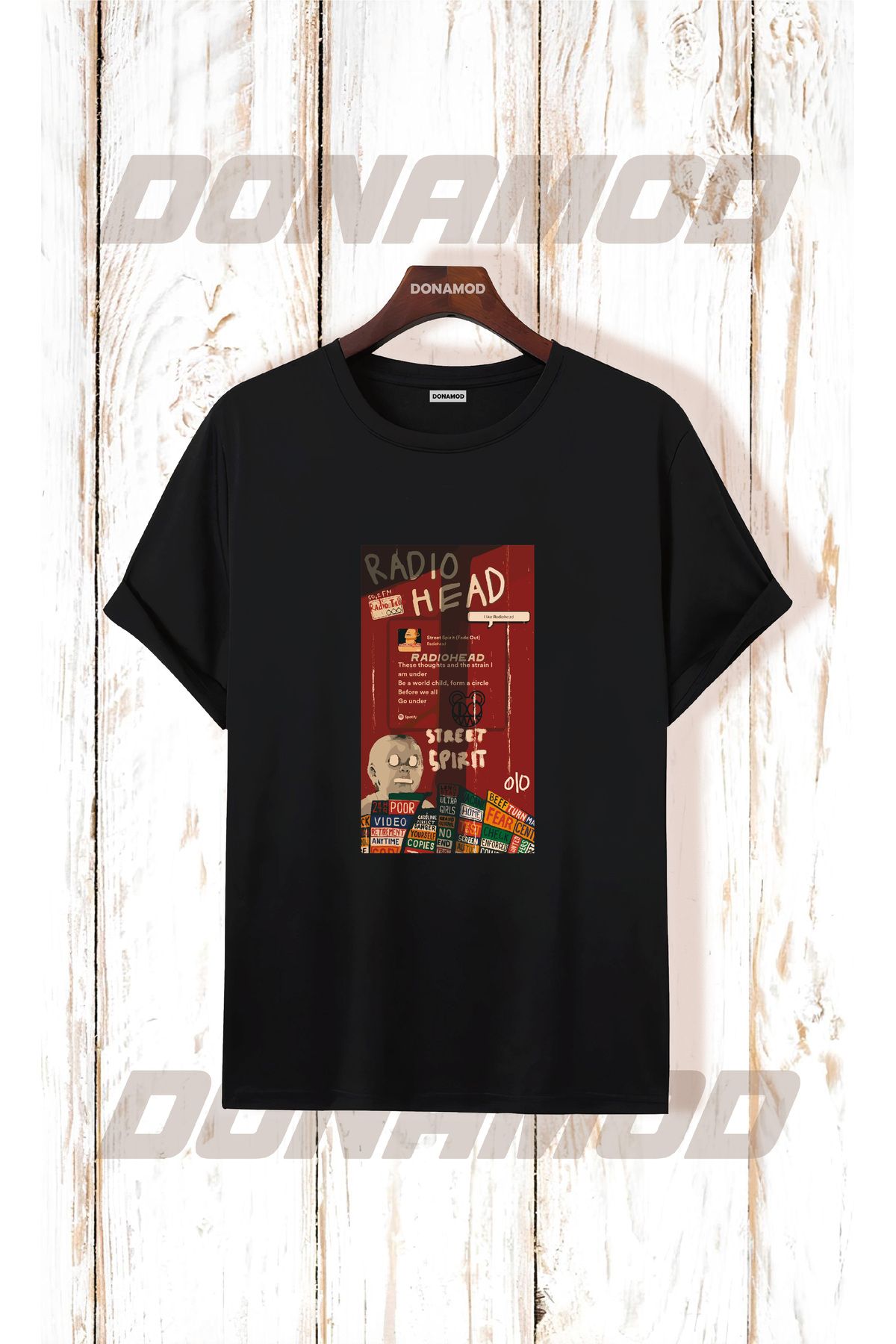 donamod Siyah Beyaz Oversize Radiohead Rammstein Angel Opeth Burzum Rock Metal Black Müzik Tişört T shirt