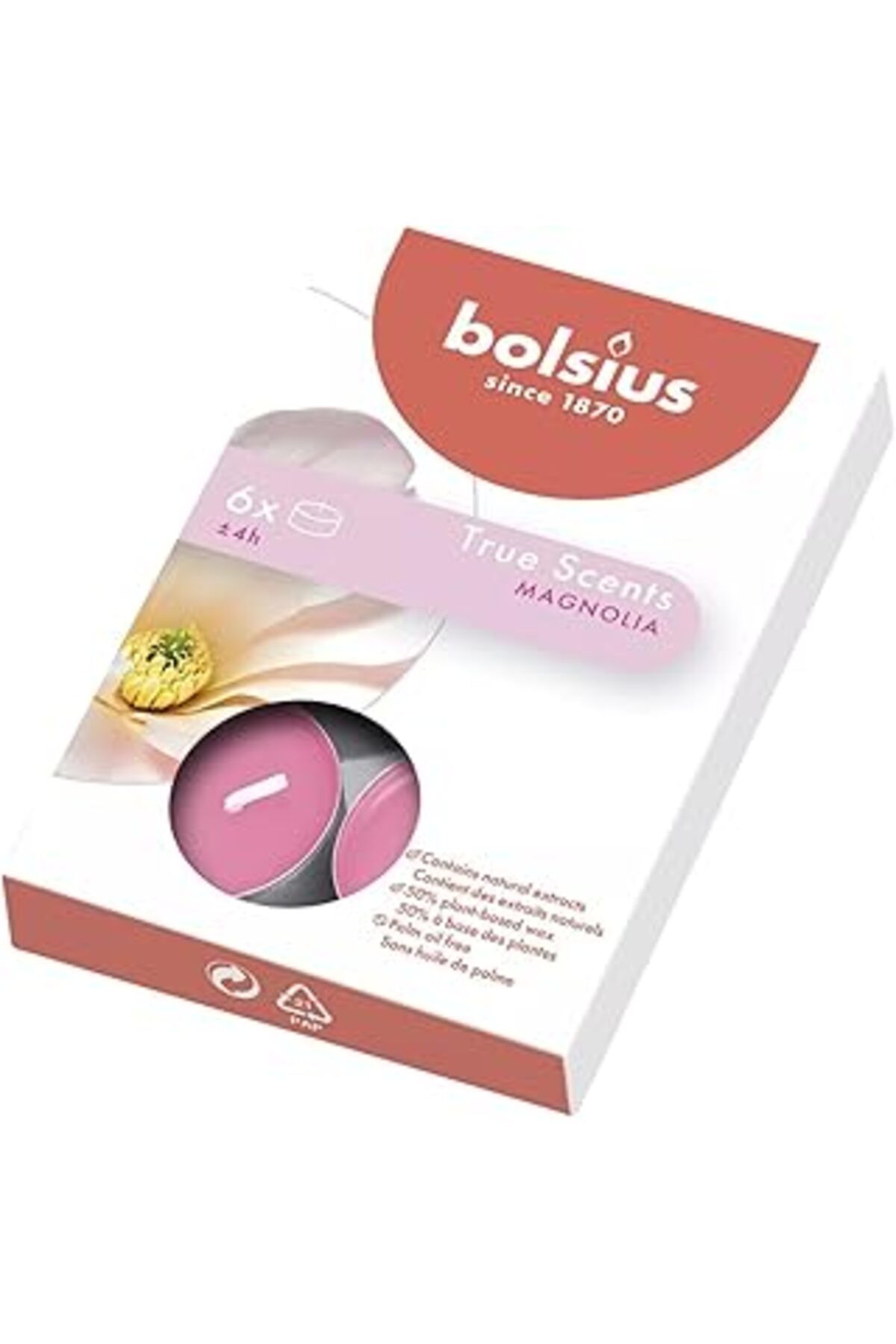 NETWORK ART Bolsius Kokulu Tealight Mum, Manolya Kokulu, Pembe Renkli, 6'Lı Paket, 4 Saatlik Yanma Süresi - Ev