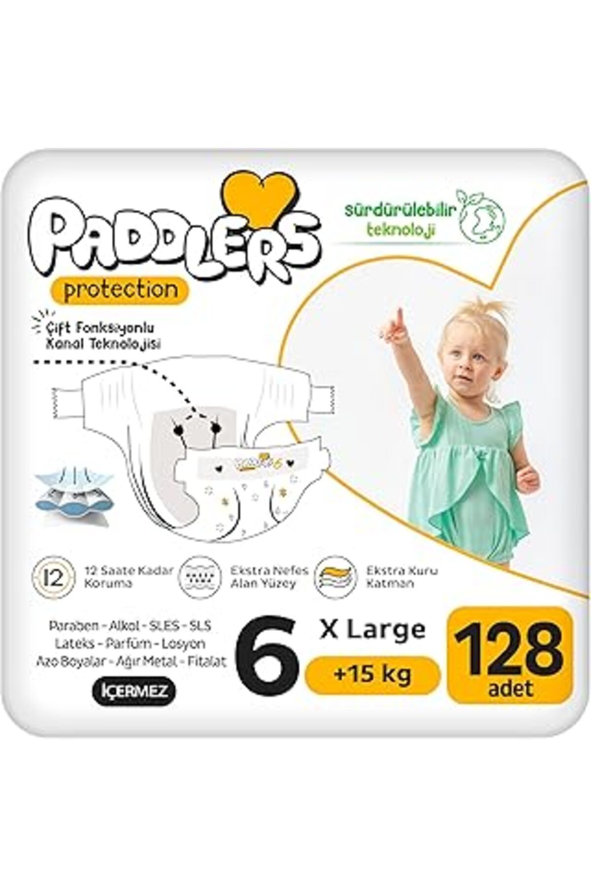 Mu Art Ahşap Paddlers Protection Bebek Bezi 6 Numara X-large 128 Adet (15 KG) Ekstra Jumbo Set